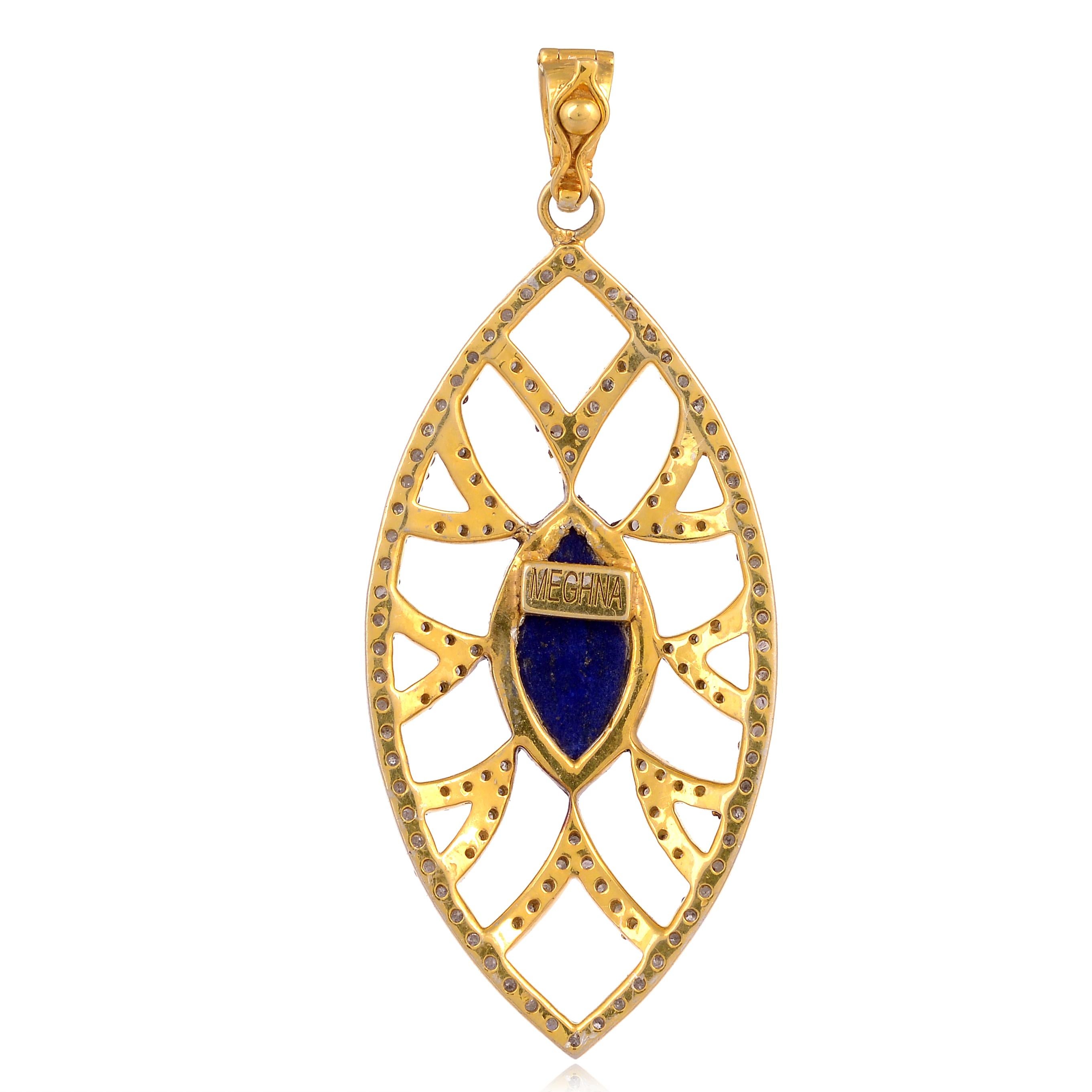 Cast in 18K gold and sterling silver. The Bora Bora pendant is stunningly set in 2.45 carat marquise lapis and diamonds. 

Bora Bora Collection is inspired by the beautiful French Polynesia in Bora Bora Island.  Each piece is centered with a single