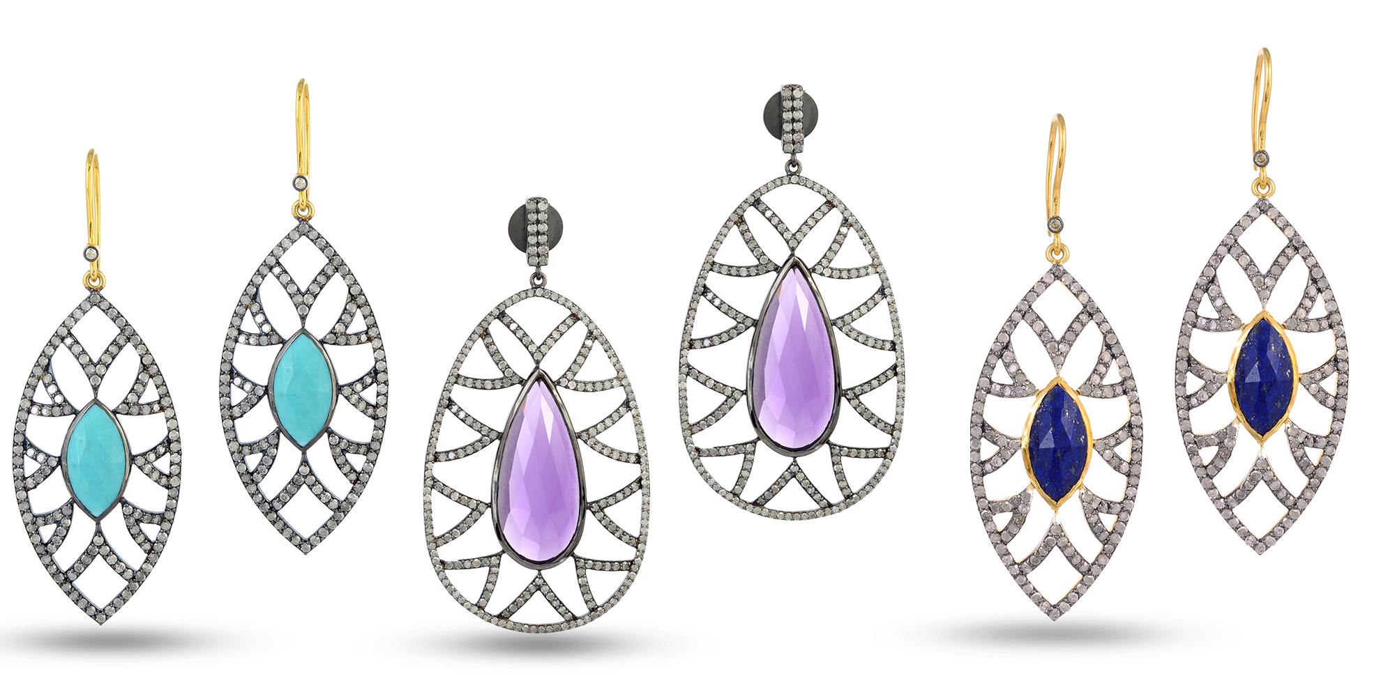 Modern  Lapis Diamond Bora Bora Marquise Pendant Necklace For Sale