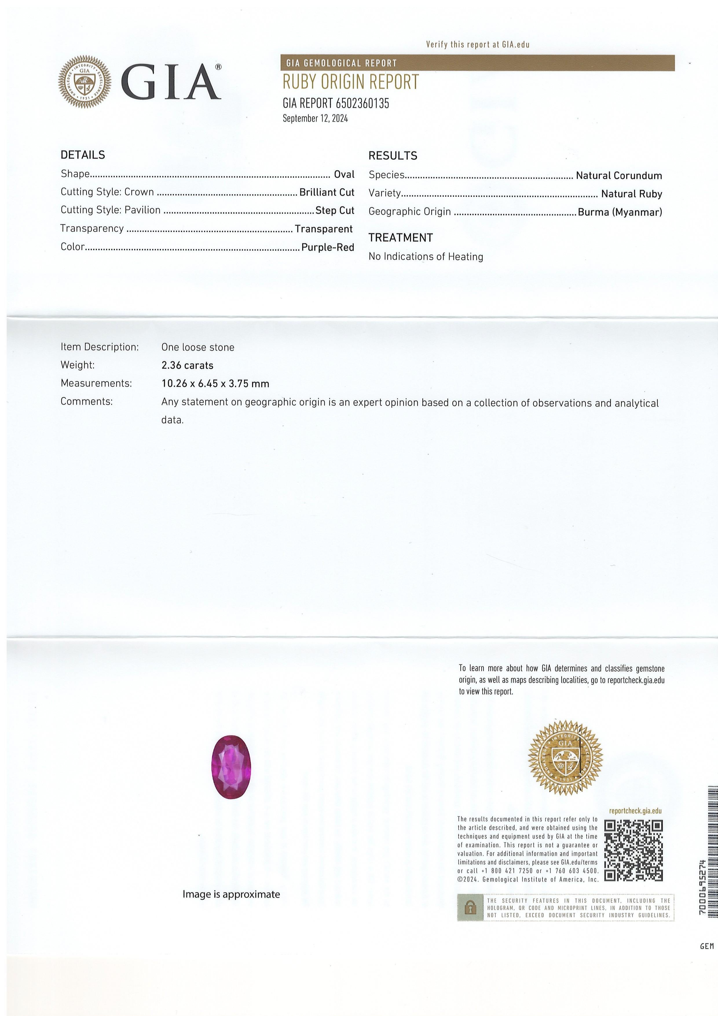 Bora & Co 2.36ct Burma No Heat Ruby avec diamants naturels taille rose Pour femmes en vente