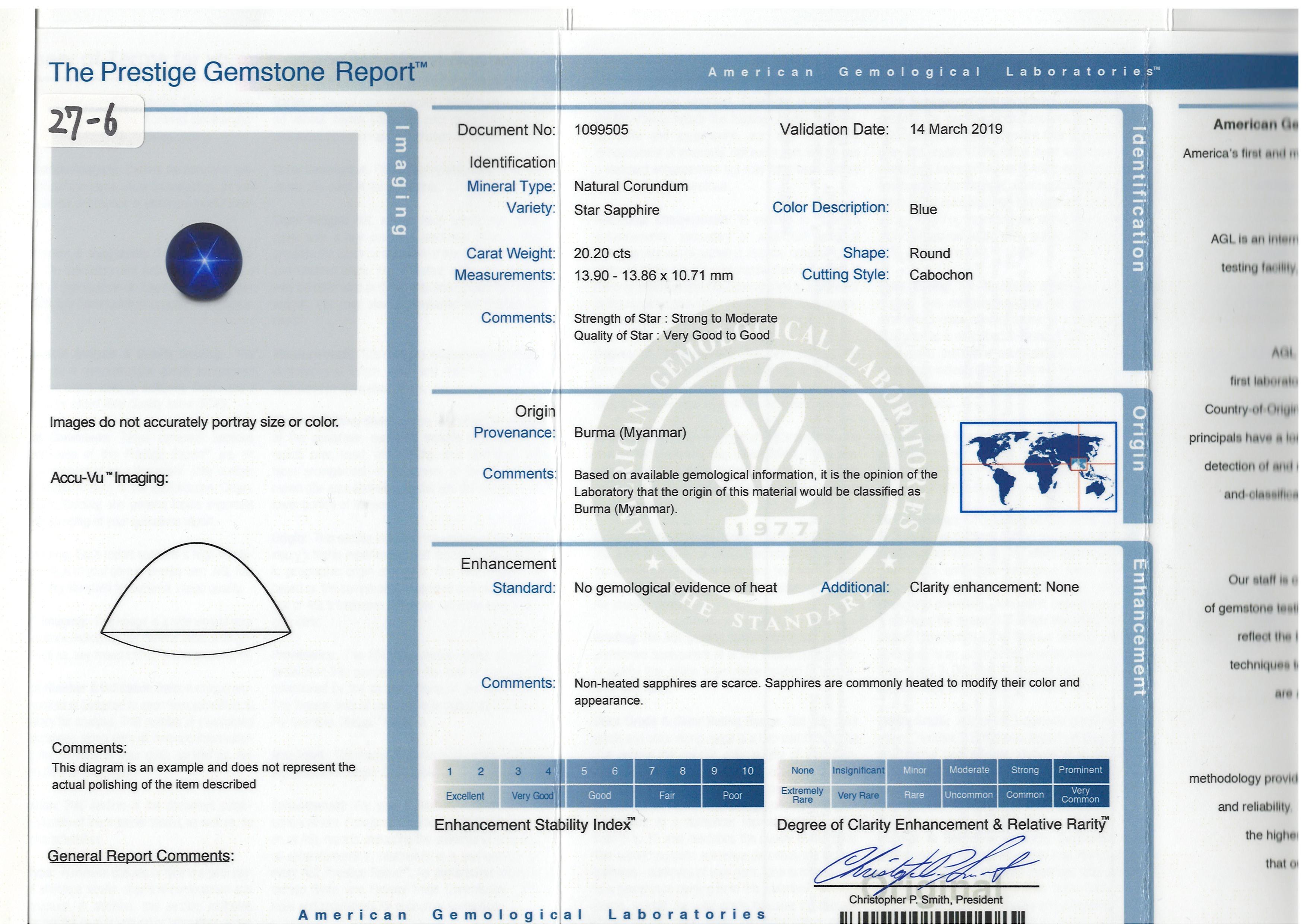De las mujeres Bora & Co Anillo de platino con zafiro estrella y diamantes certificado AGL de 20,20 ct en venta