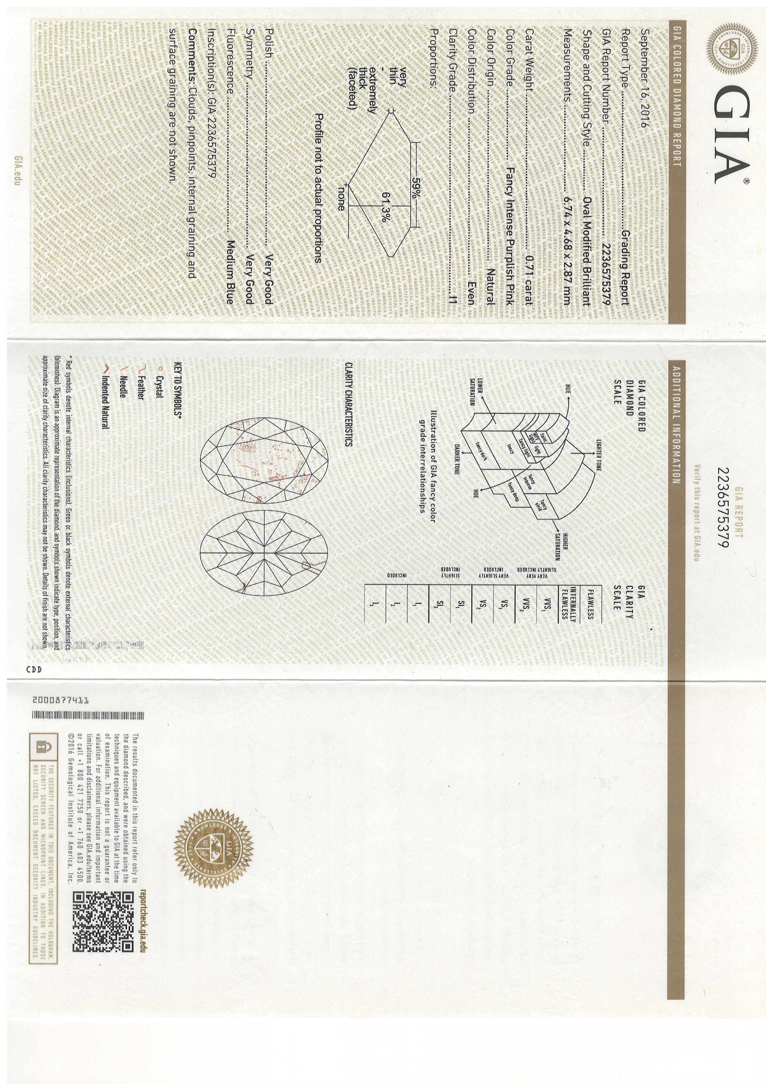 Bora & Co GIA Certified 0.71ct Fancy Intense Purplish Pink & Diamond Ring Unisexe en vente