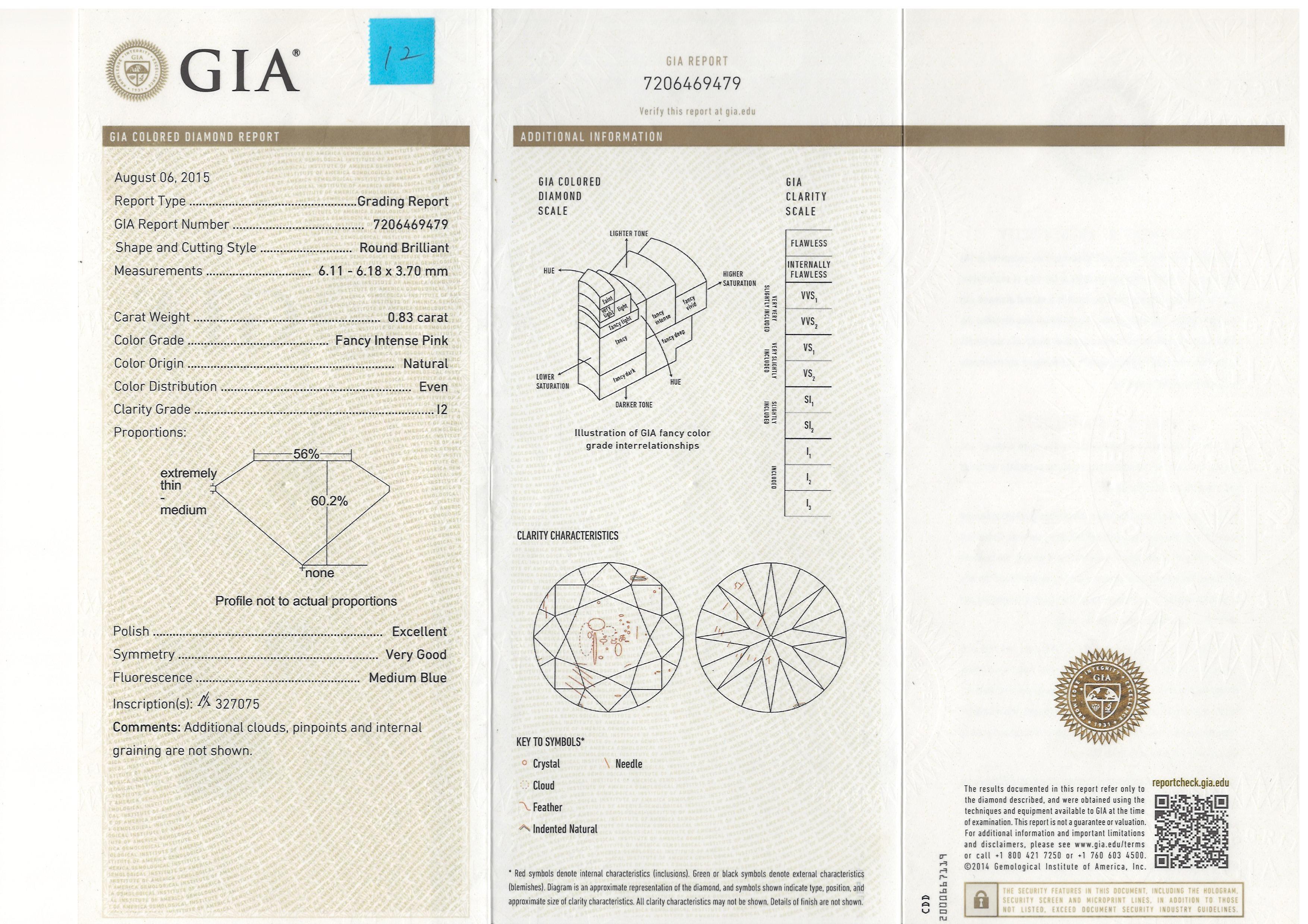 Bora & Co Bague en diamant certifié GIA de 0,83ct rose intense et naturel Unisexe en vente