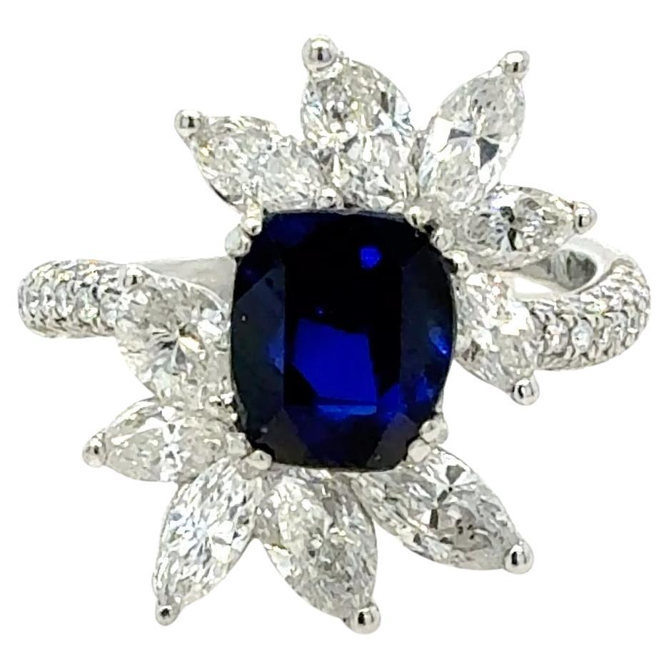 Bora 
Co Bague en platine certifiée GIA avec saphir bleu et diamant de 2,30ct