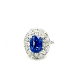 GIA Certified 6.02ct Blue Sapphire & Natural Diamond Ring Bora & Co
