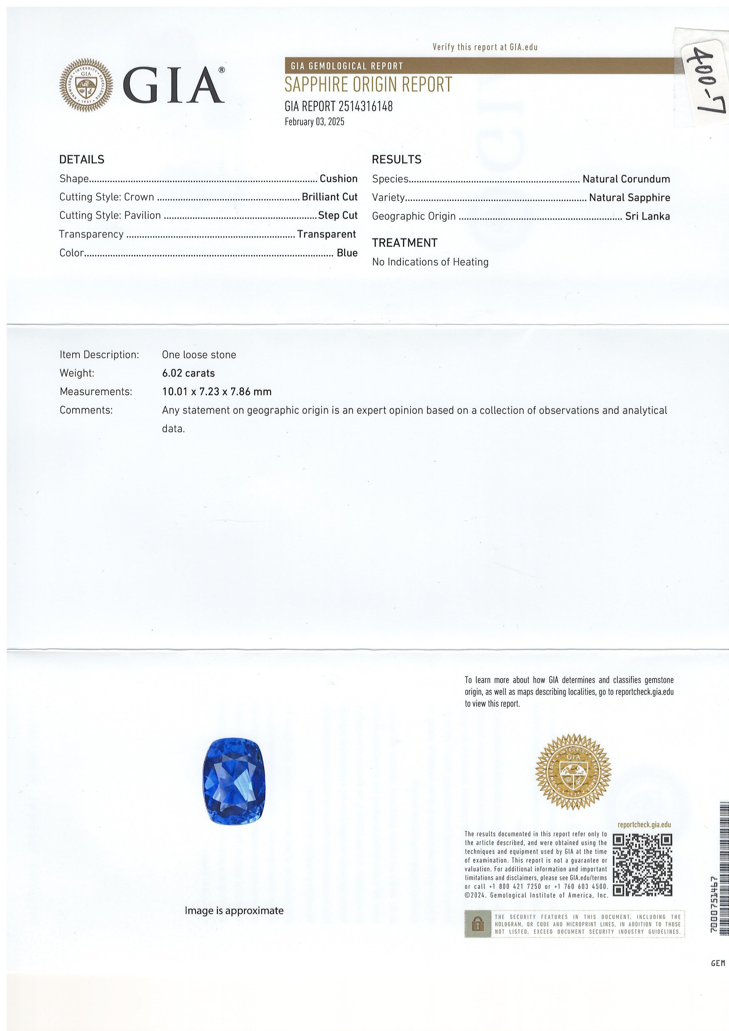 da uomo o donna Anello con zaffiro blu e diamante naturale di 6.02 ct certificato GIA da Bora & Co in vendita