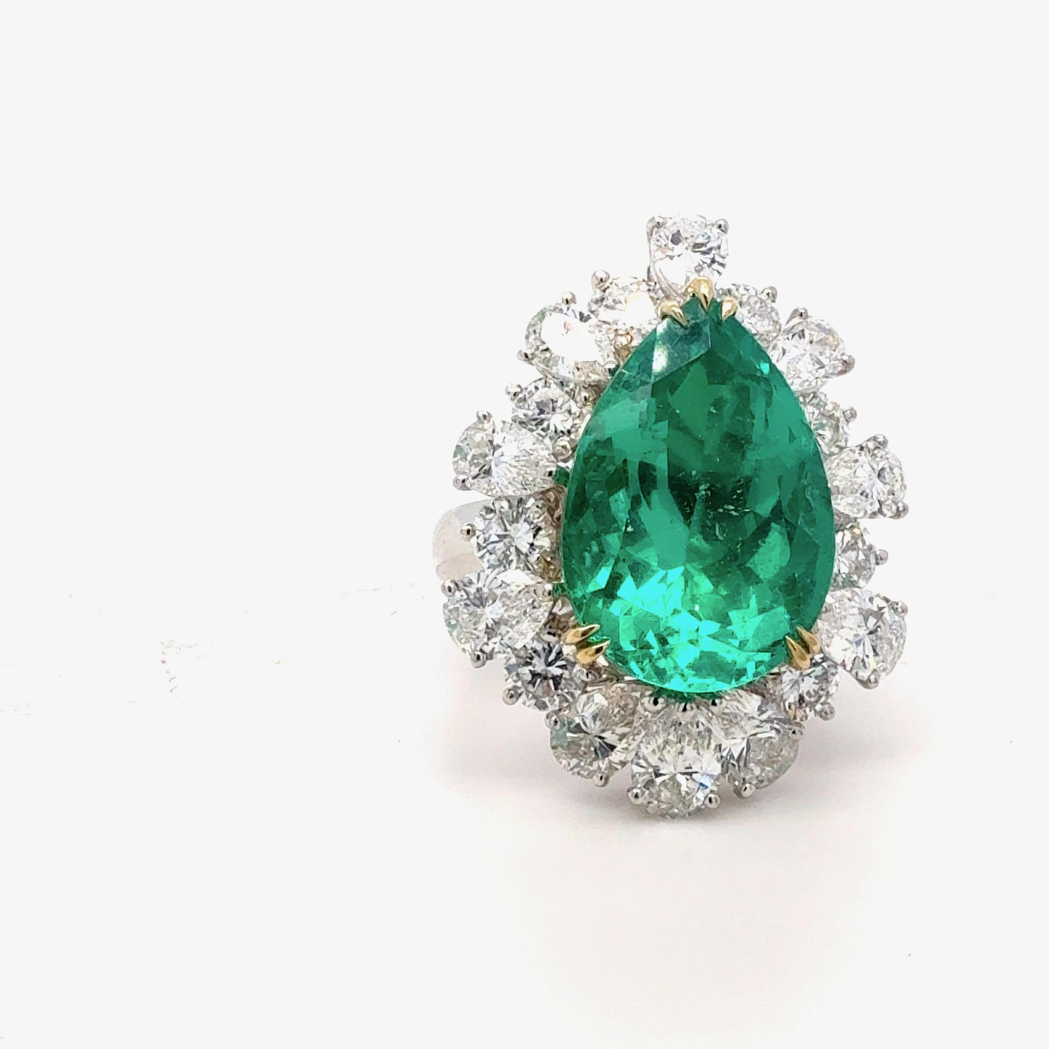 Taille poire Bora & Co Bague certifiée GRS 10,37ct émeraude colombienne et diamant naturel en vente