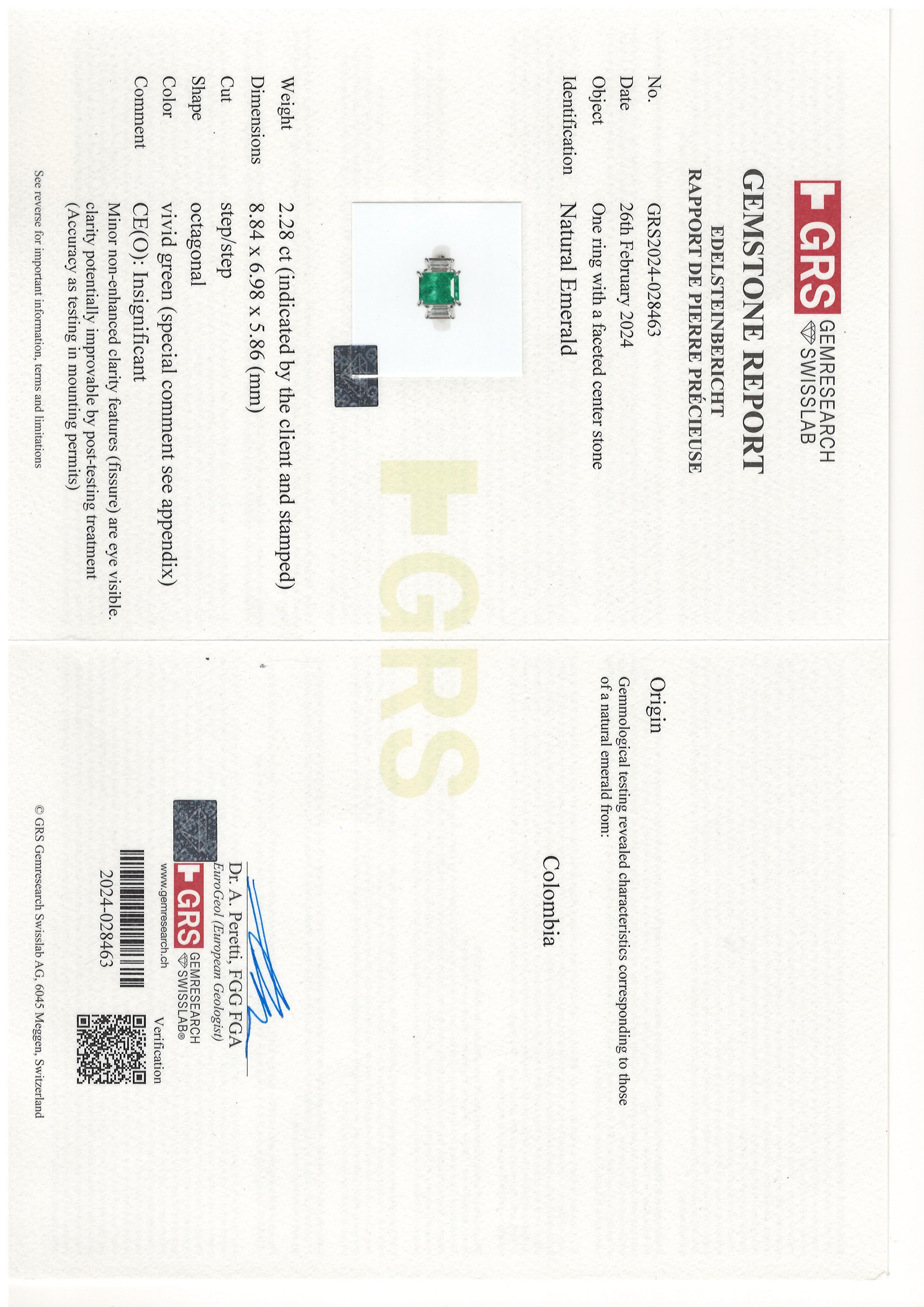 Bora & Co Bague en platine avec émeraude colombienne et diamant certifiés GRS de 2,28ct Pour femmes en vente