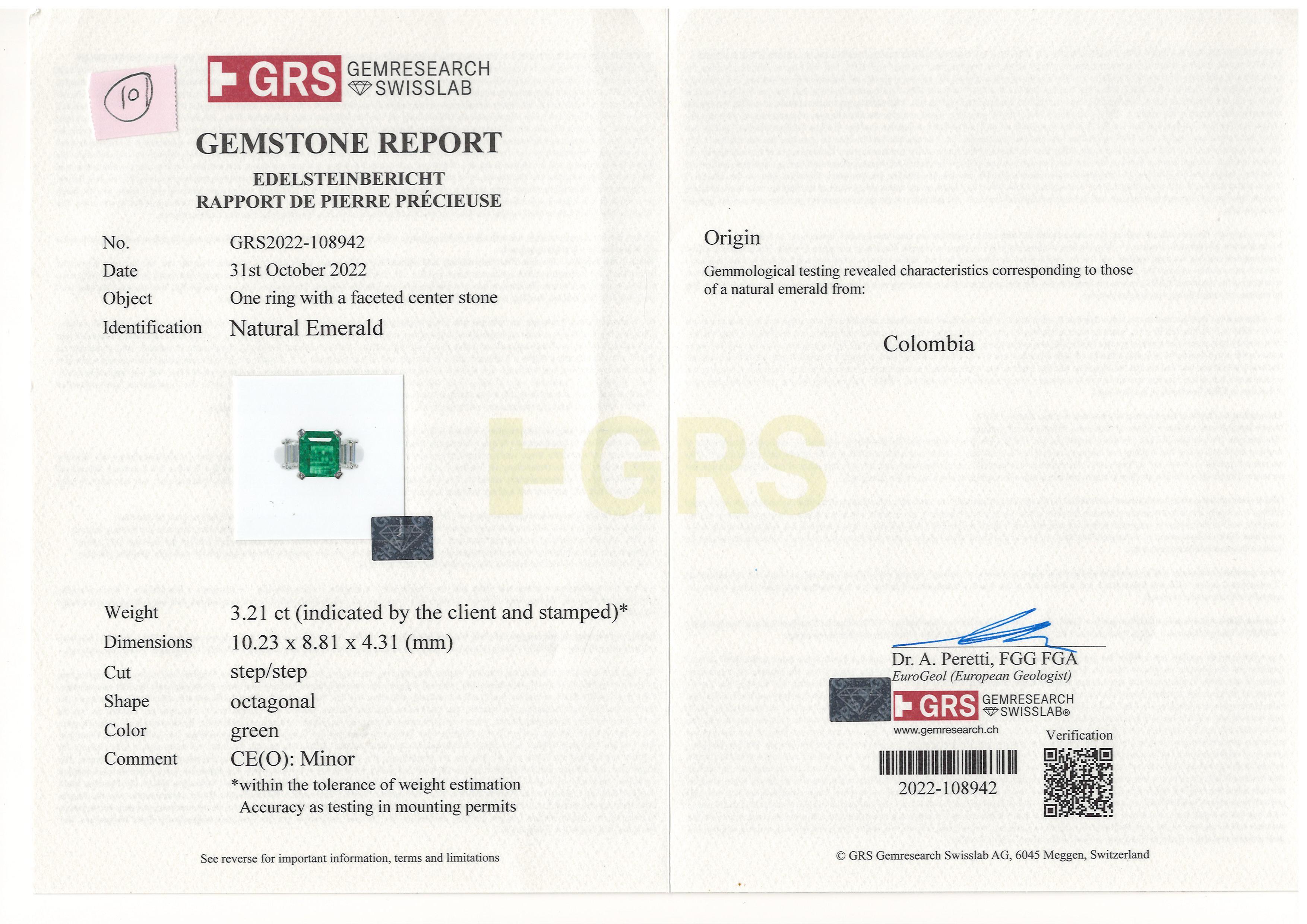 Bora & Co Bague certifiée GRS 3.21ct émeraude colombienne et diamant Pour femmes en vente