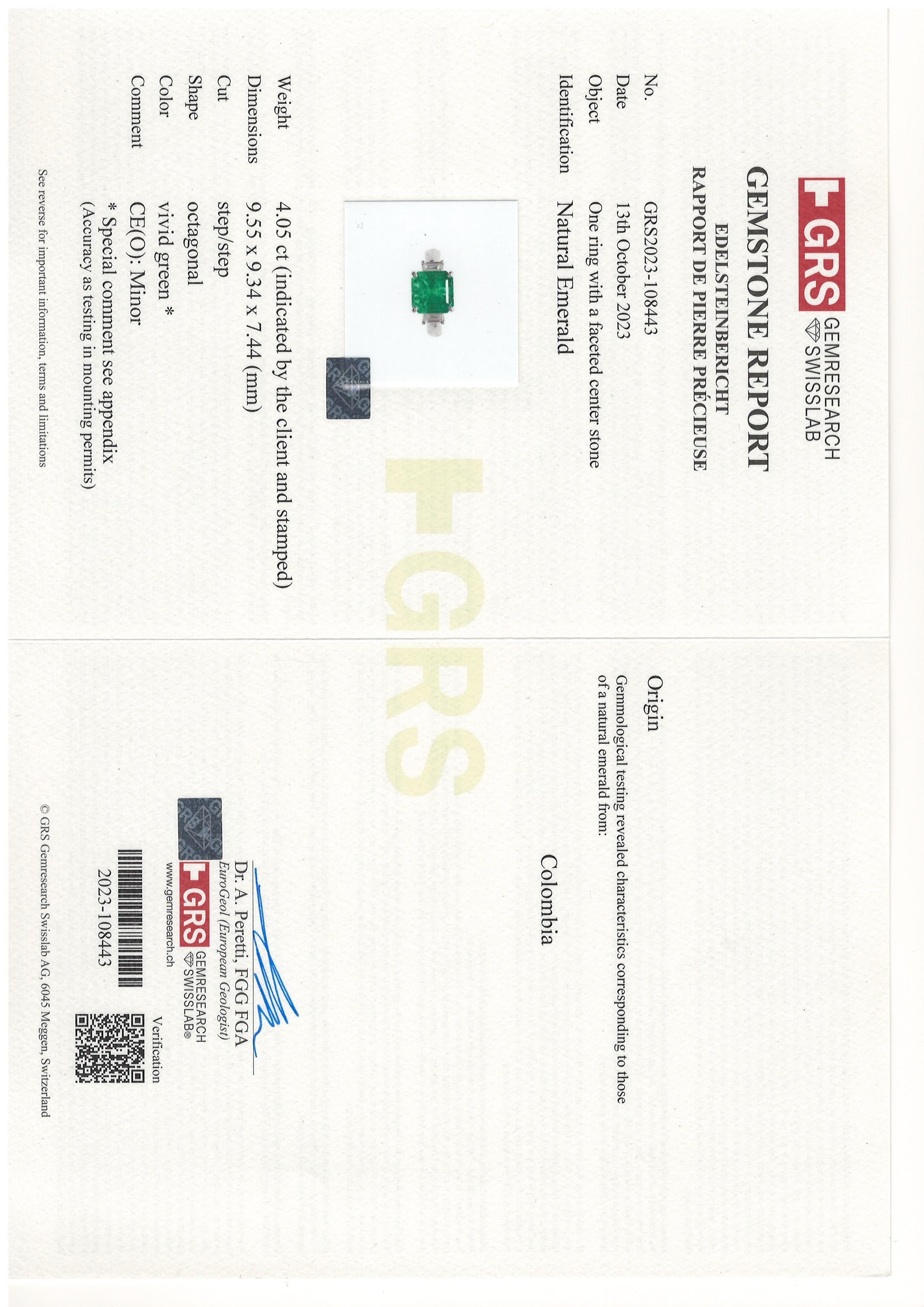 Bora & Co Bague certifiée GRS 4.05ct émeraude colombienne et diamant Pour femmes en vente