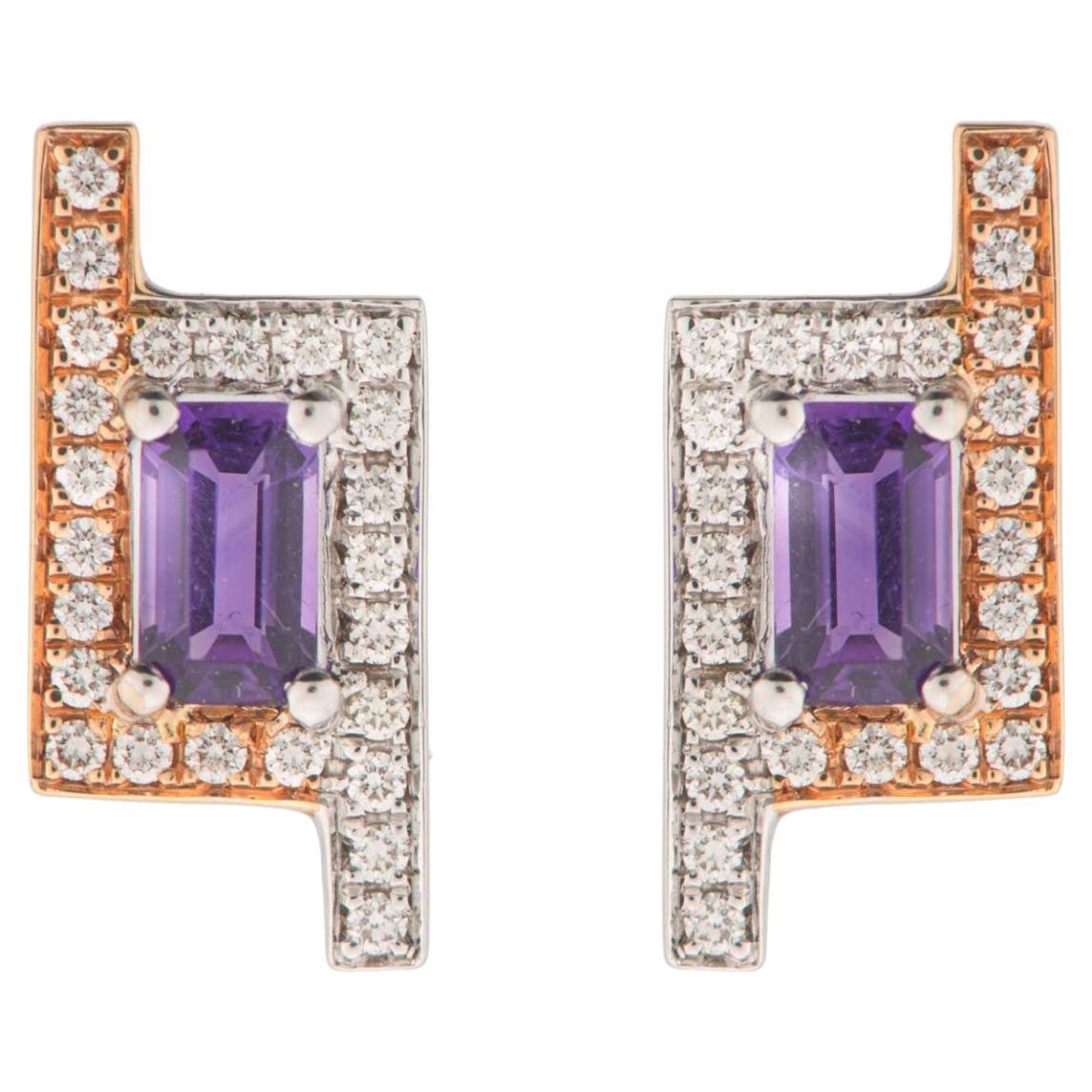 "Bora", Boucles d
oreilles en or blanc et rose 18k,  HS SI Brilliantes 
Améthyste. en vente