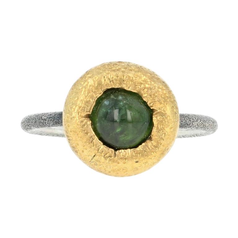 Bora Green Tourmaline Ring, Sterling Silver and 24 Karat Yellow Gold