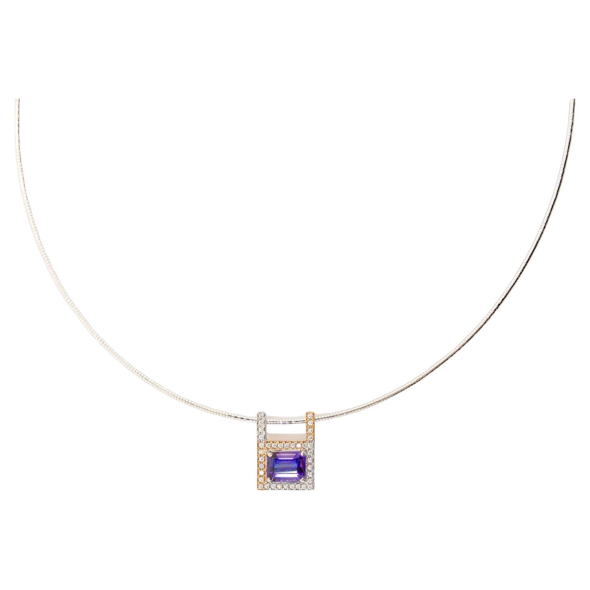 "Bora", ciondolo in oro bianco e rosa 18 carati,  HS SI Brilliante e Ametista. in vendita