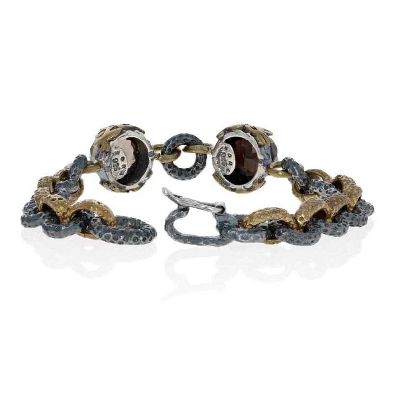 Women's or Men's Bora Smoky Quartz Bracelet, Sterling Silver and Bronze Chain Women's