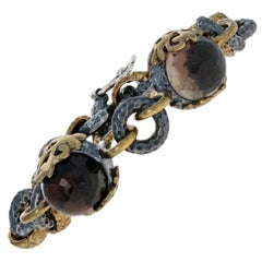 Bora Smoky Quartz Bracelet, Sterling Silver and Bronze Chain Women's