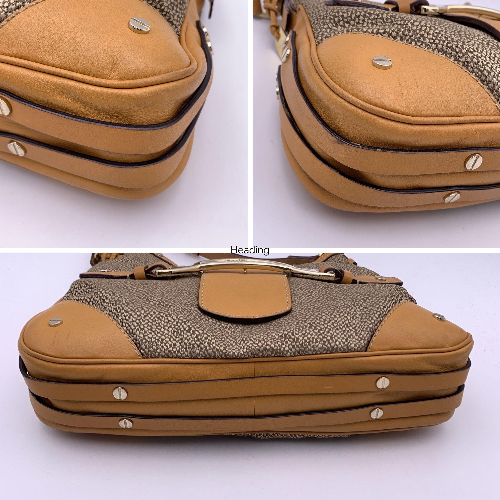 Women's Borbonese Beige Op Canvas and Leather Hobo Shoulder Bag