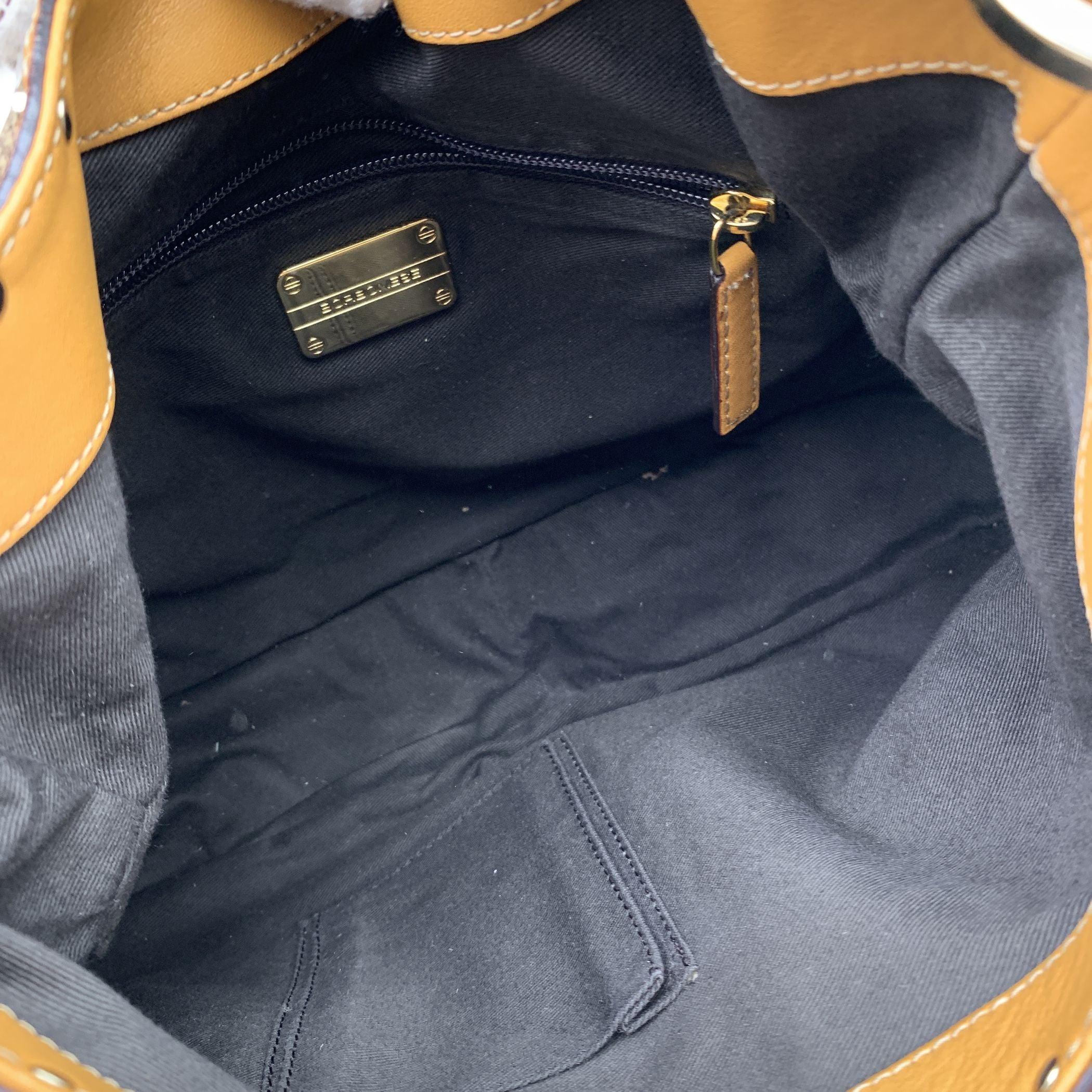 Borbonese Beige Op Canvas and Leather Hobo Shoulder Bag 1