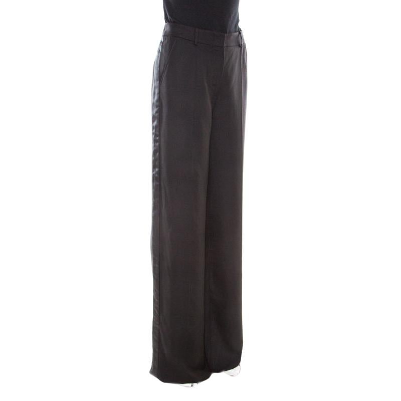 Borbonese Black Satin Paneled Straight Fit Trousers M In Excellent Condition For Sale In Dubai, Al Qouz 2