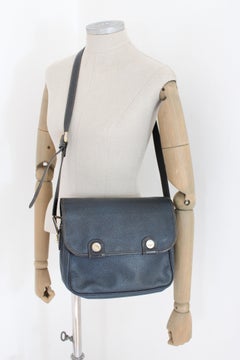 Borbonese Blue Leather Redwall Shoulder Bag