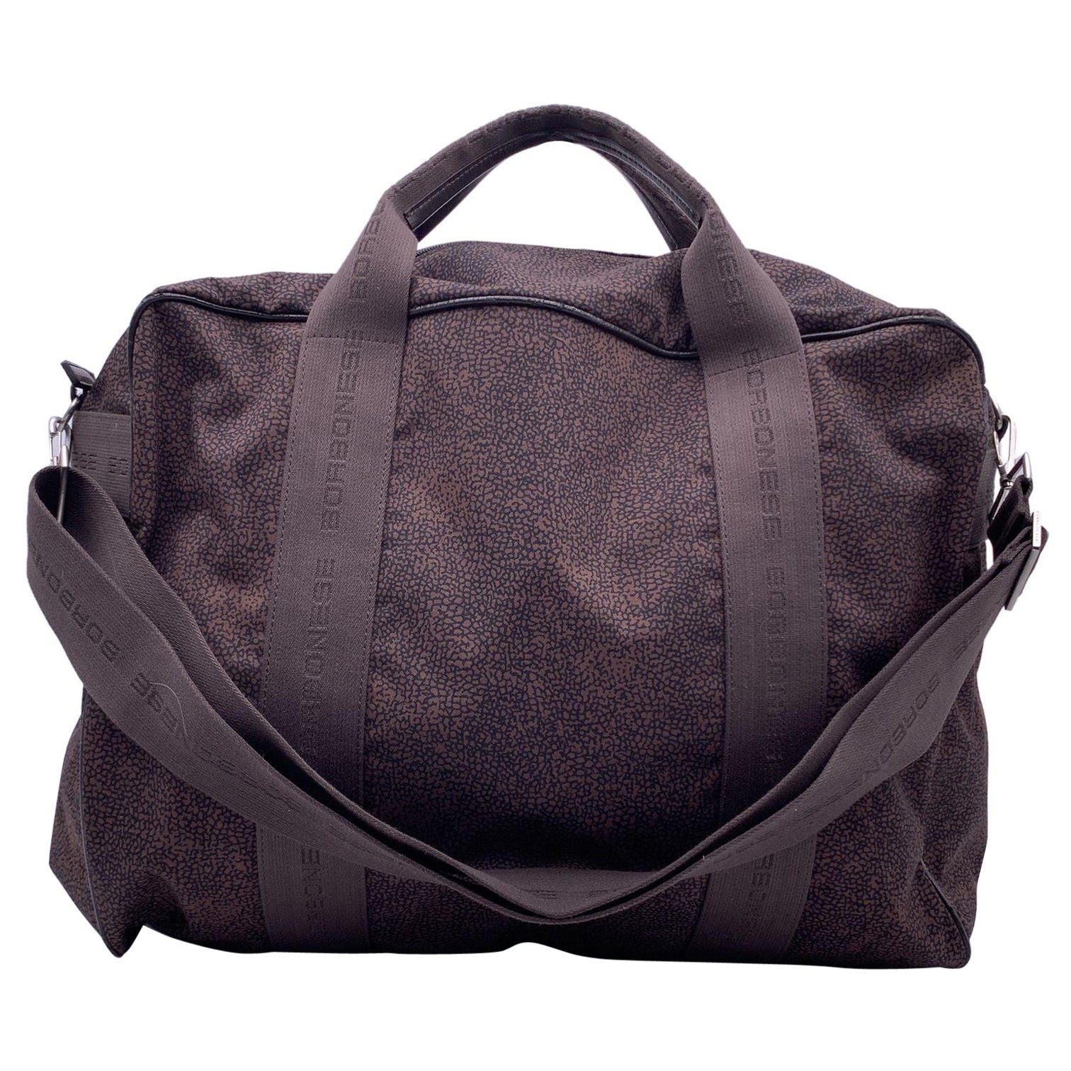 Borbonese Brown Op Partridge Eye Canvas Travel Weekend Bag