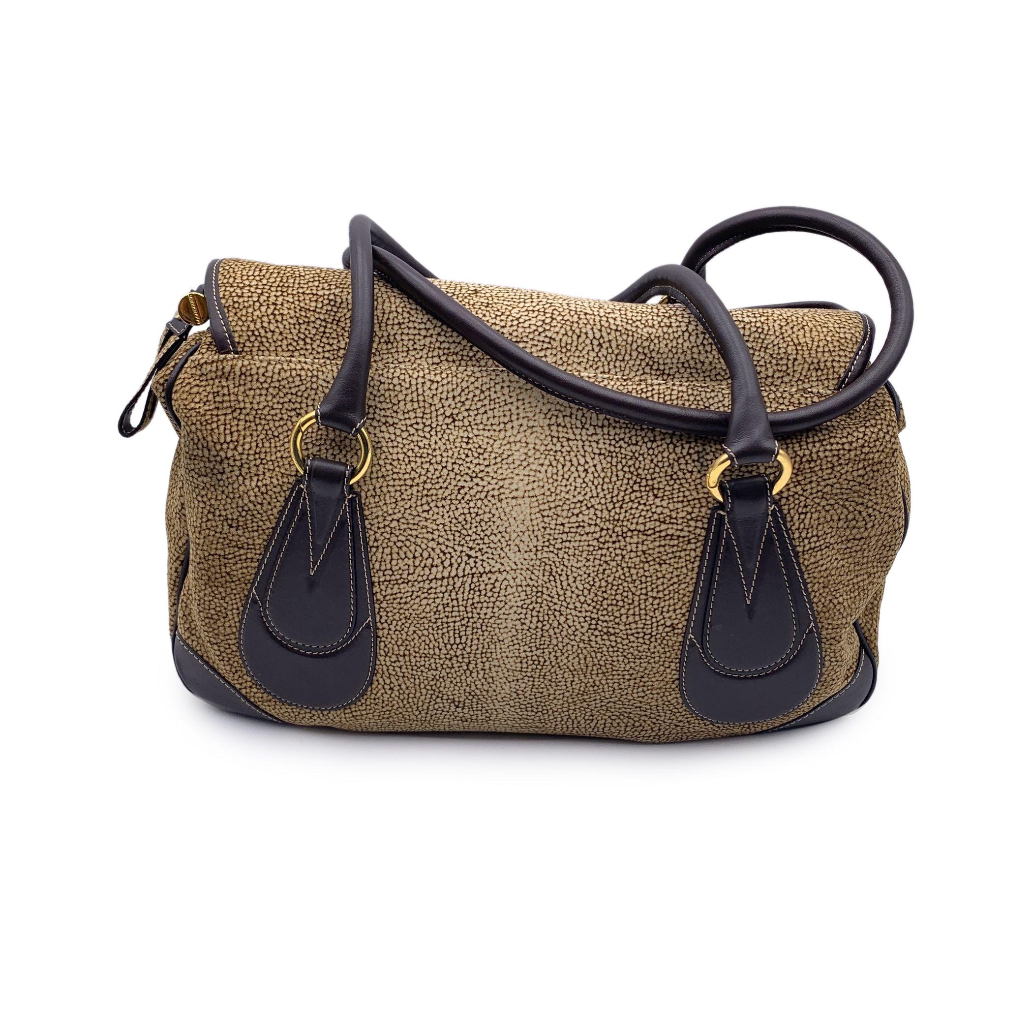 Borbonese Brown Op Suede and Leather Tote Shoulder Bag In Good Condition For Sale In Rome, Rome