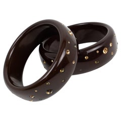 Borbonese Italy Cocoa Brown Lucite Bracelet Bangle with Paste, a pair