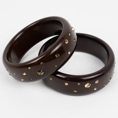 Borbonese Italy Cocoa Brown Resin Jeweled Bracelet Bangle, a pair