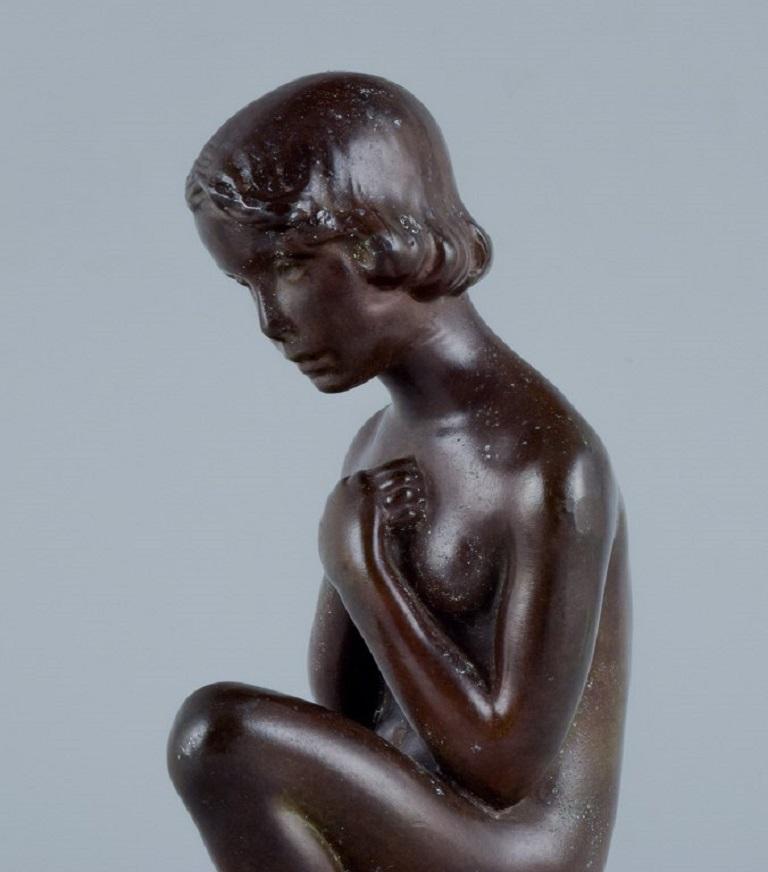 Borch for Just Andersen, Art Deco Sculpture of a Young Nude Woman In Good Condition For Sale In Copenhagen, DK
