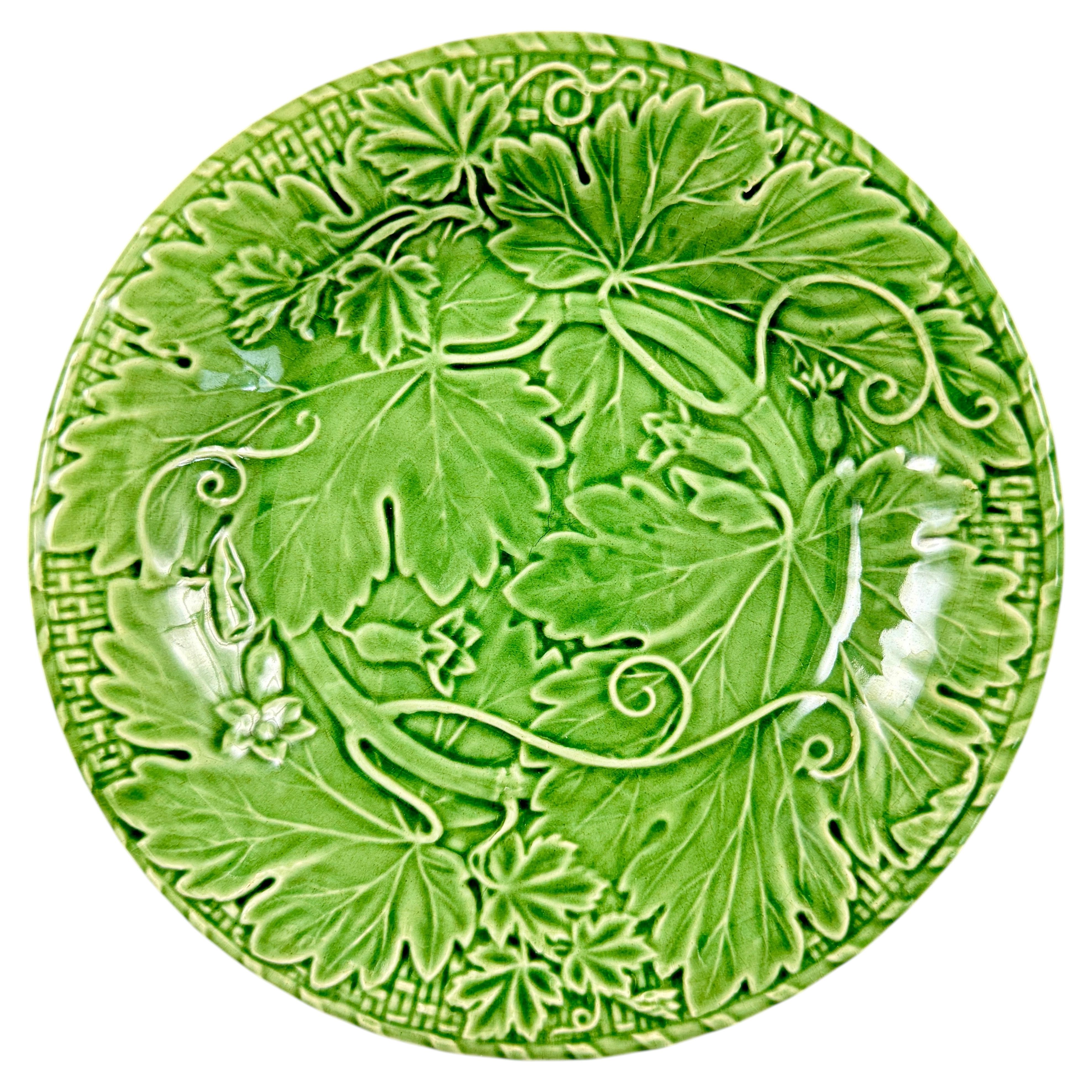 Bordallo Pinheiro Green Grape Vine & Basket Weave Green Plate