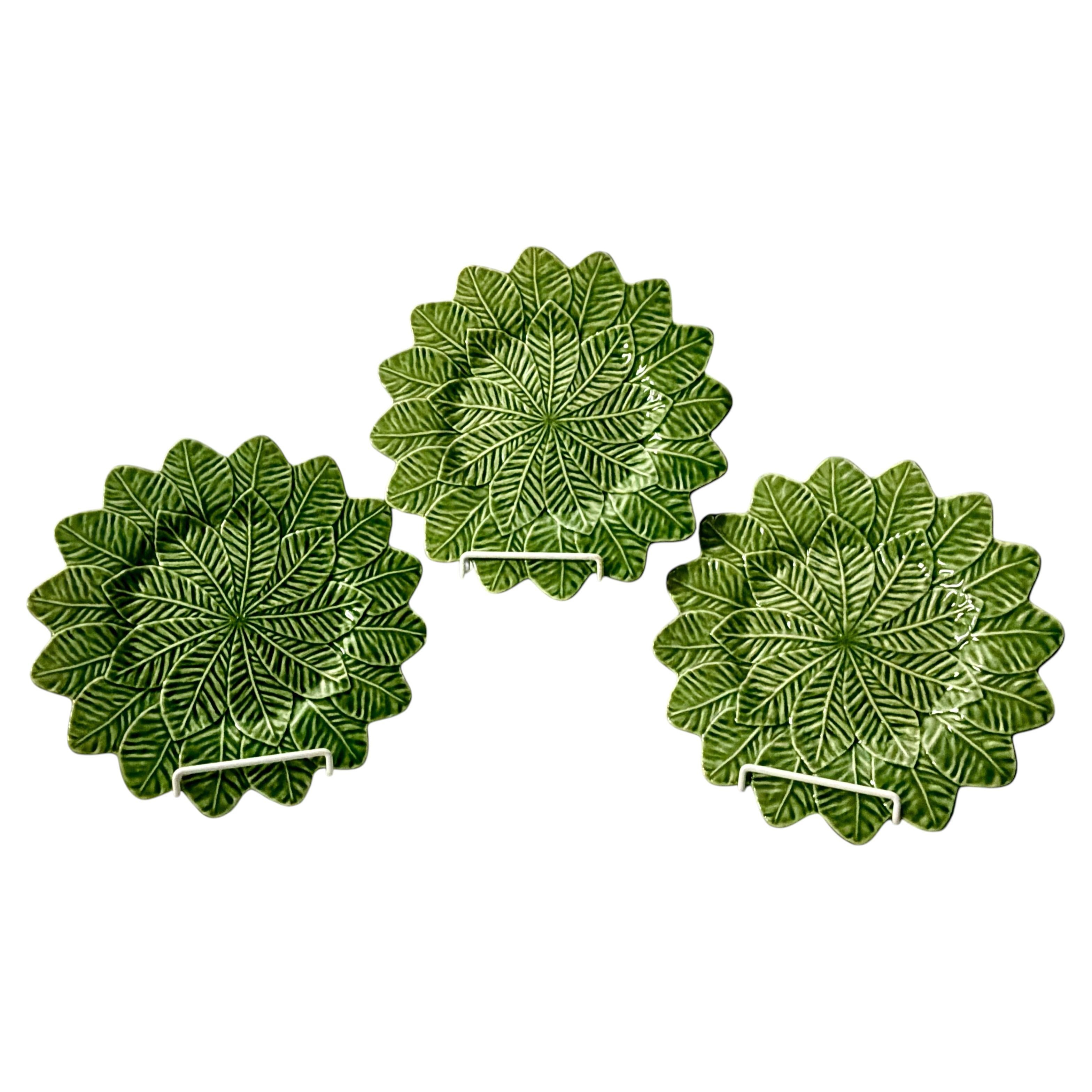 Bordallo Pinheiro Green Leaf Platters, Set of Three