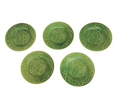 Bordallo Pinheiro Majolica Plates With Strawberry Leaf Motif - Set of Five