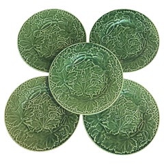 Bordallo Pinheiro Majolica Plates With Strawberry Leaf Motif - Set of Five