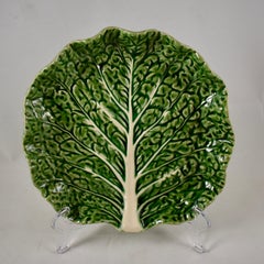 Bordallo Pinheiro Portuguese Majolica Green Cabbage Plates, Set of Two