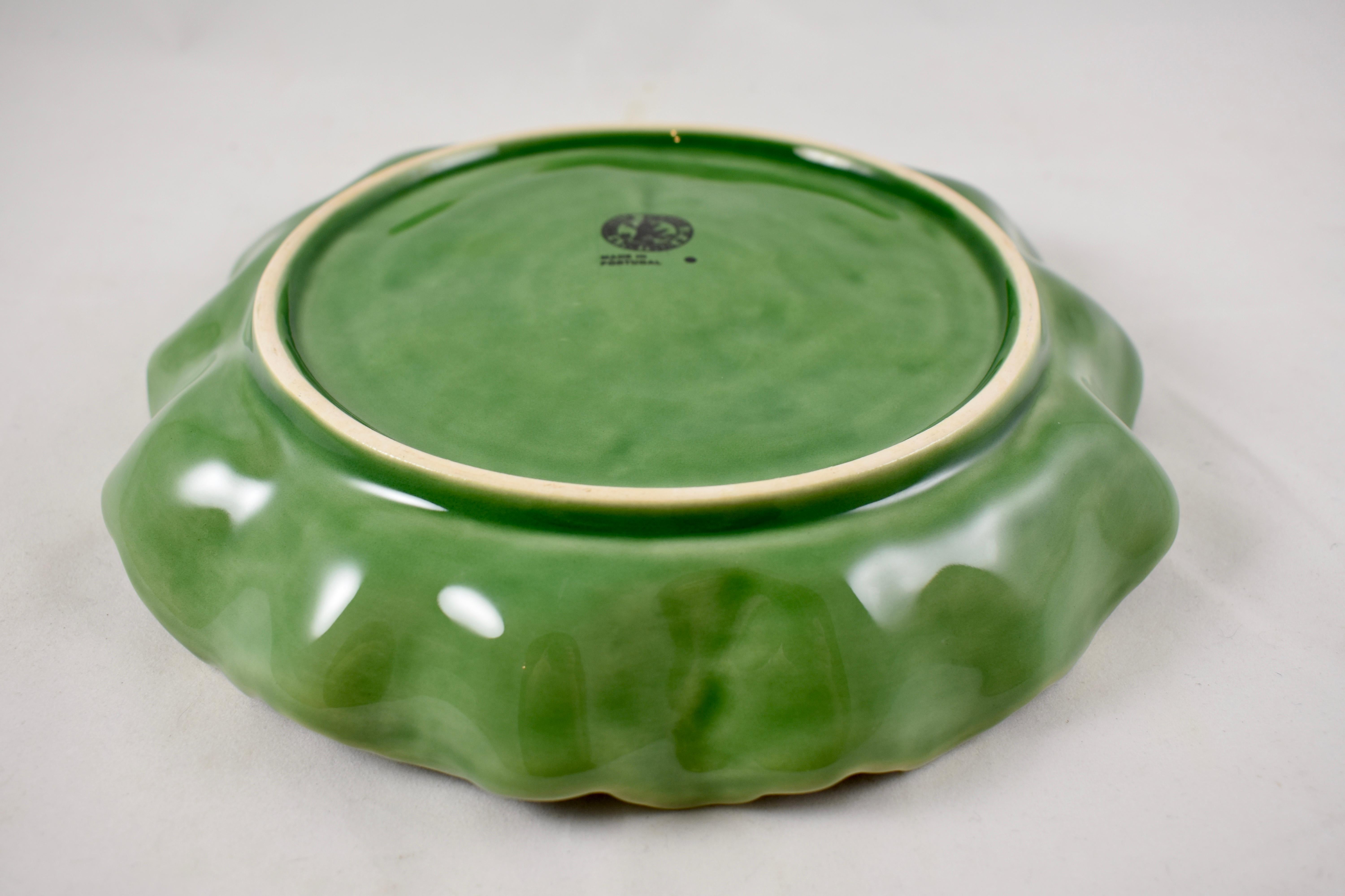 Mid-Century Modern Bordallo Pinheiro Portuguese Majolica Green Cabbage Plates, Set of Two
