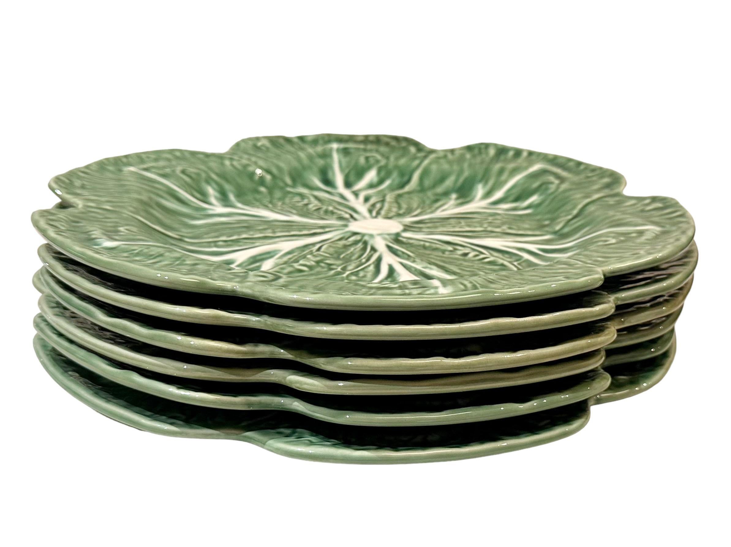 Vintage Portugiesisch Majolika Bordallo Pinhelro grün Salatblatt Chargers, sechs zur Verfügung. 
