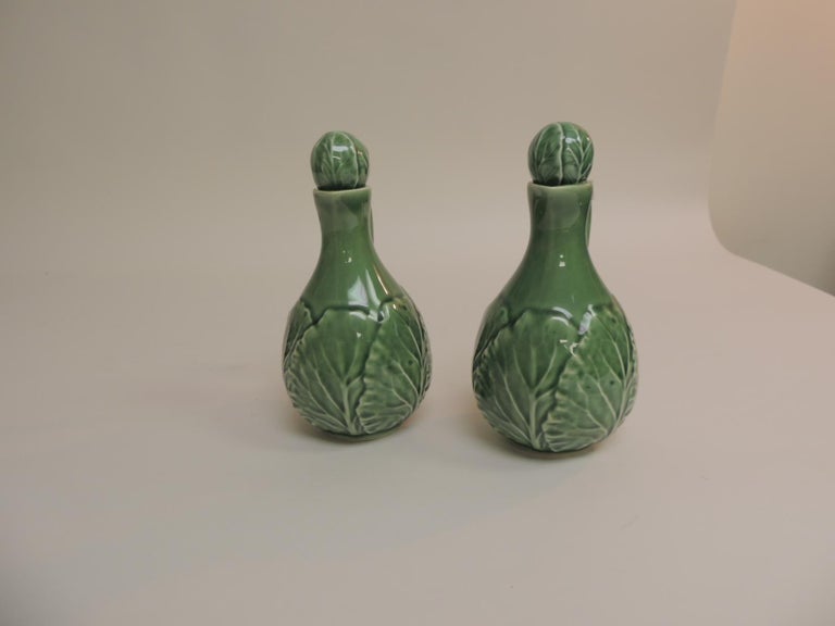 Bordalo Pinhero Vintage Pair of Green Cabbage Leaves Salad Dressing
