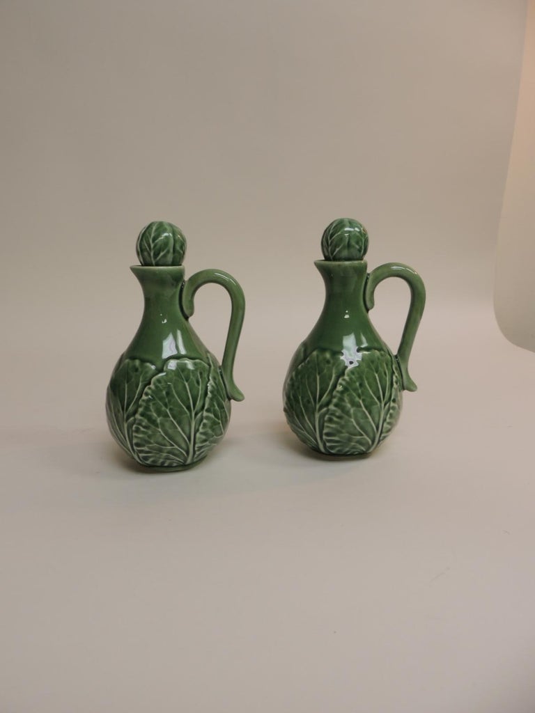 Bordalo Pinhero Vintage Pair of Green Cabbage Leaves Salad Dressing