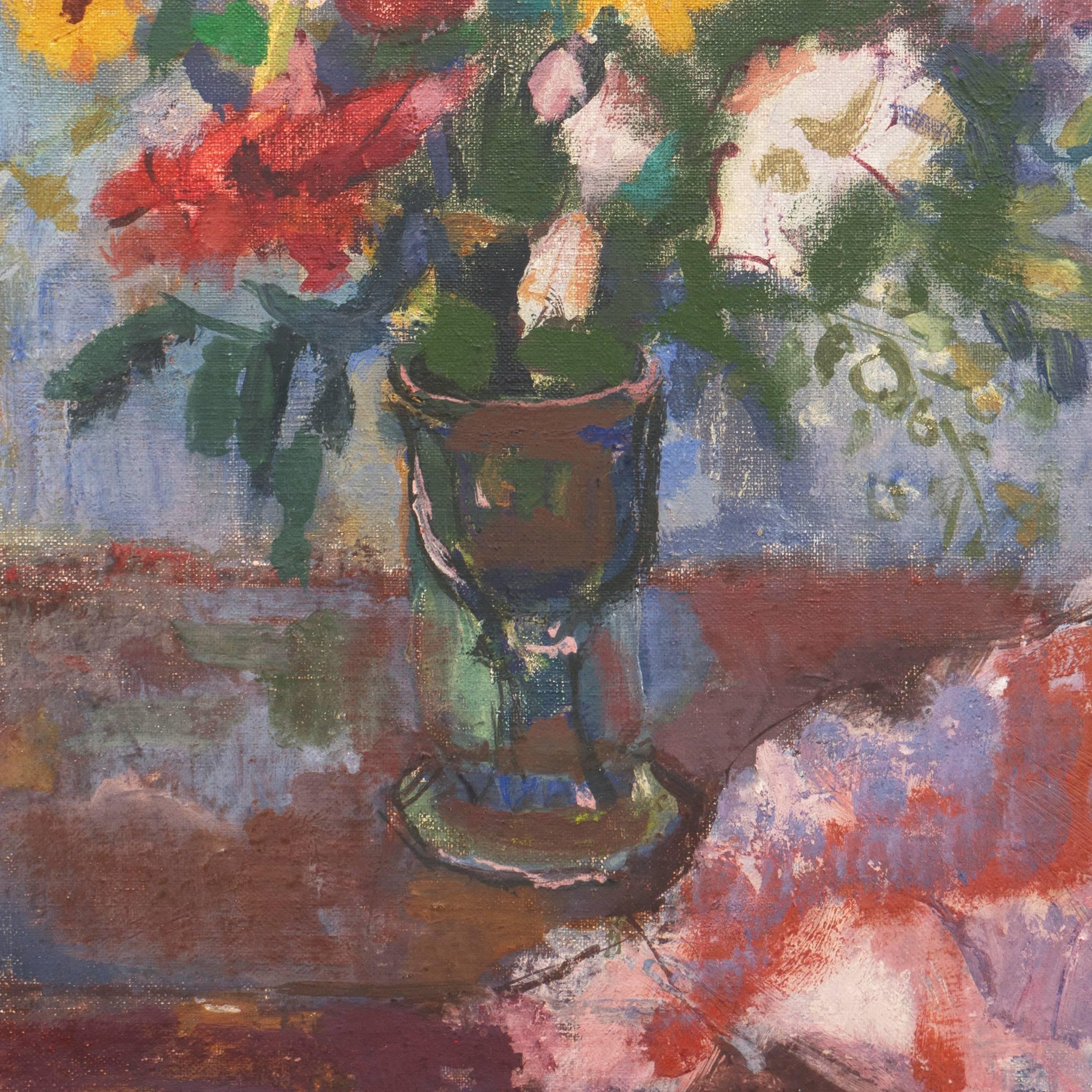 'Still Life of Flowers', Hungarian Academy of Fine Arts, Budapest - Gray Still-Life Painting by Bordas Ferenc