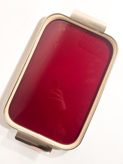 Bordeauxfarbenes und goldweißes Tablett aus Kunststoff und Metall im Stil der 50er Jahre Made in Italy