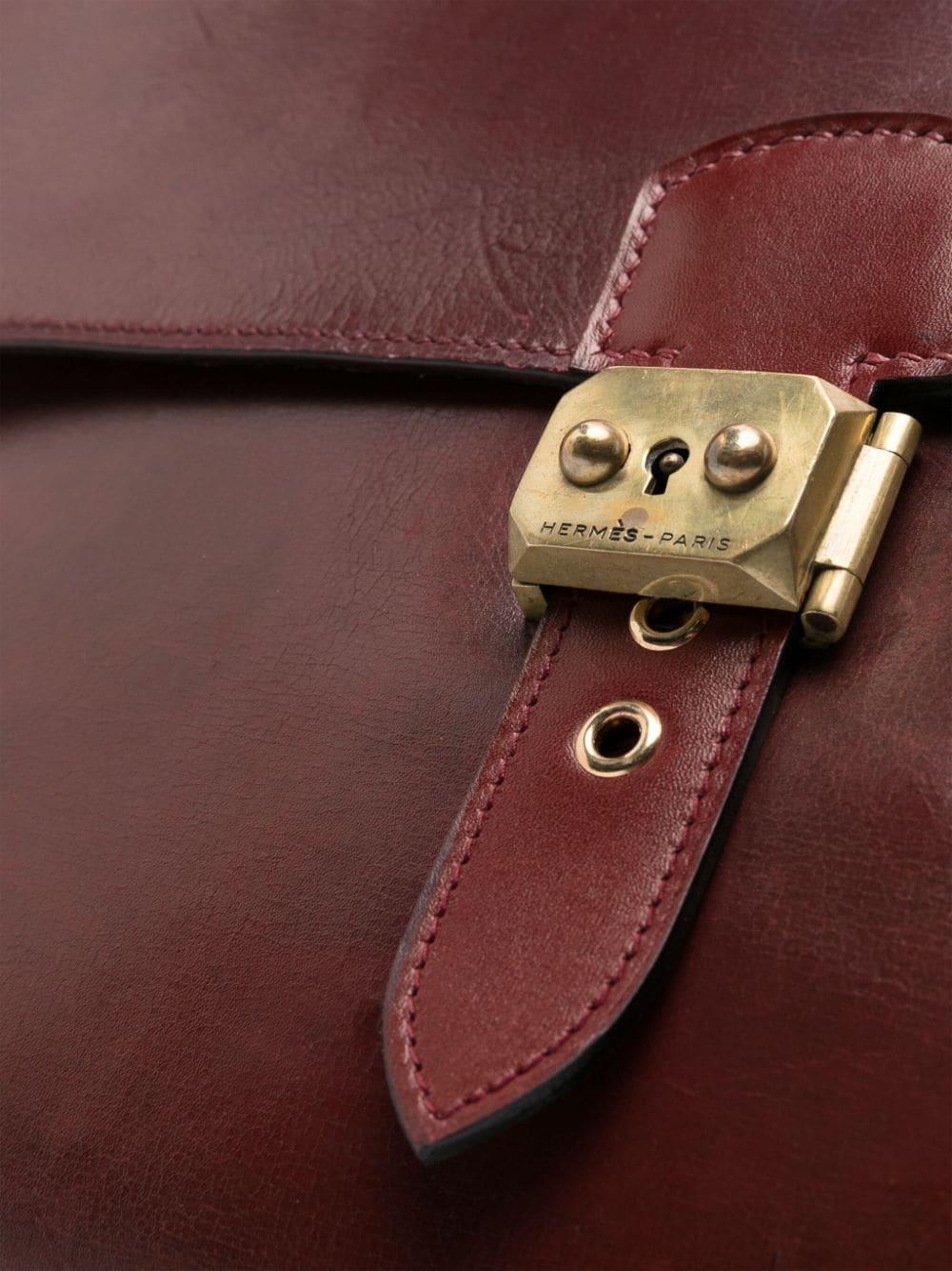 Men's Bordeaux Box Leather Hermes Sac A Depeches Briefcase