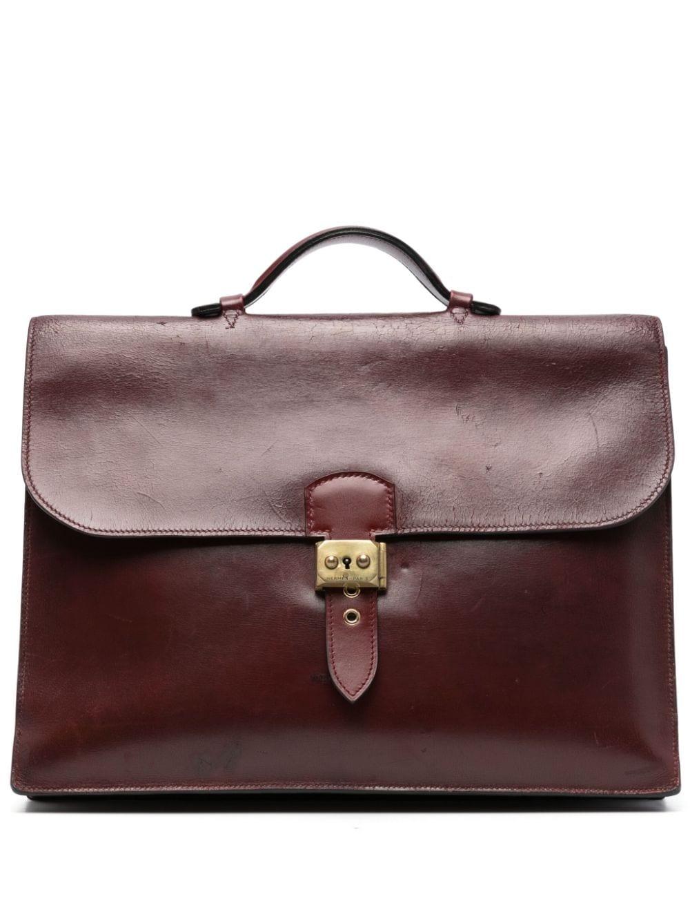 Bordeaux Box Leather Hermes Sac A Depeches Briefcase For Sale 2