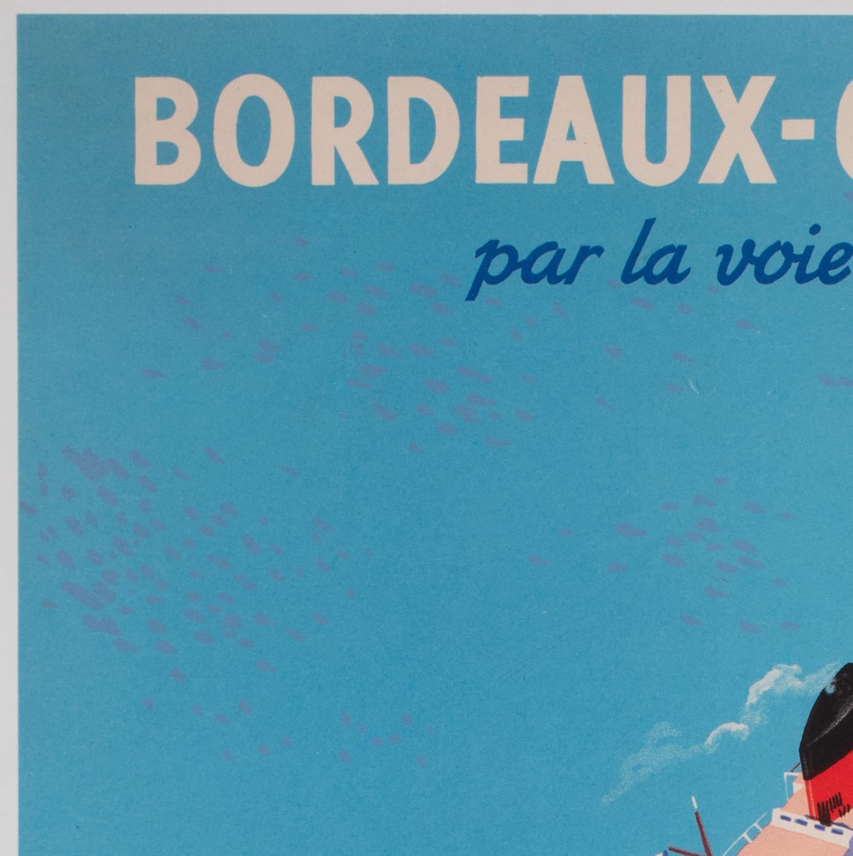 Francese Poster di viaggio Bordeaux Casablanca 1951 Cie Gle Transatlantique, Edouard Collin in vendita