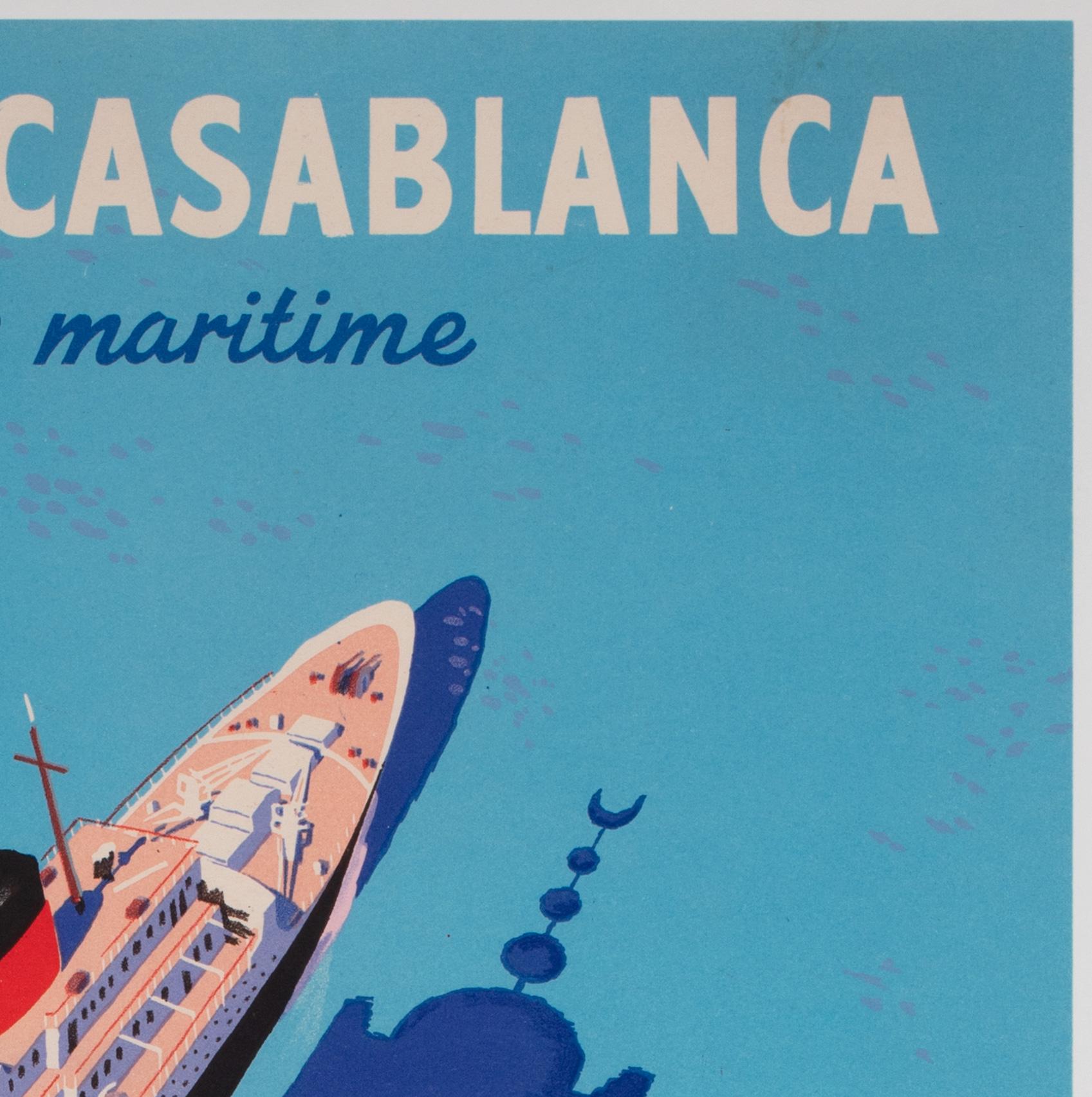 Poster di viaggio Bordeaux Casablanca 1951 Cie Gle Transatlantique, Edouard Collin In condizioni ottime in vendita a Bath, Somerset