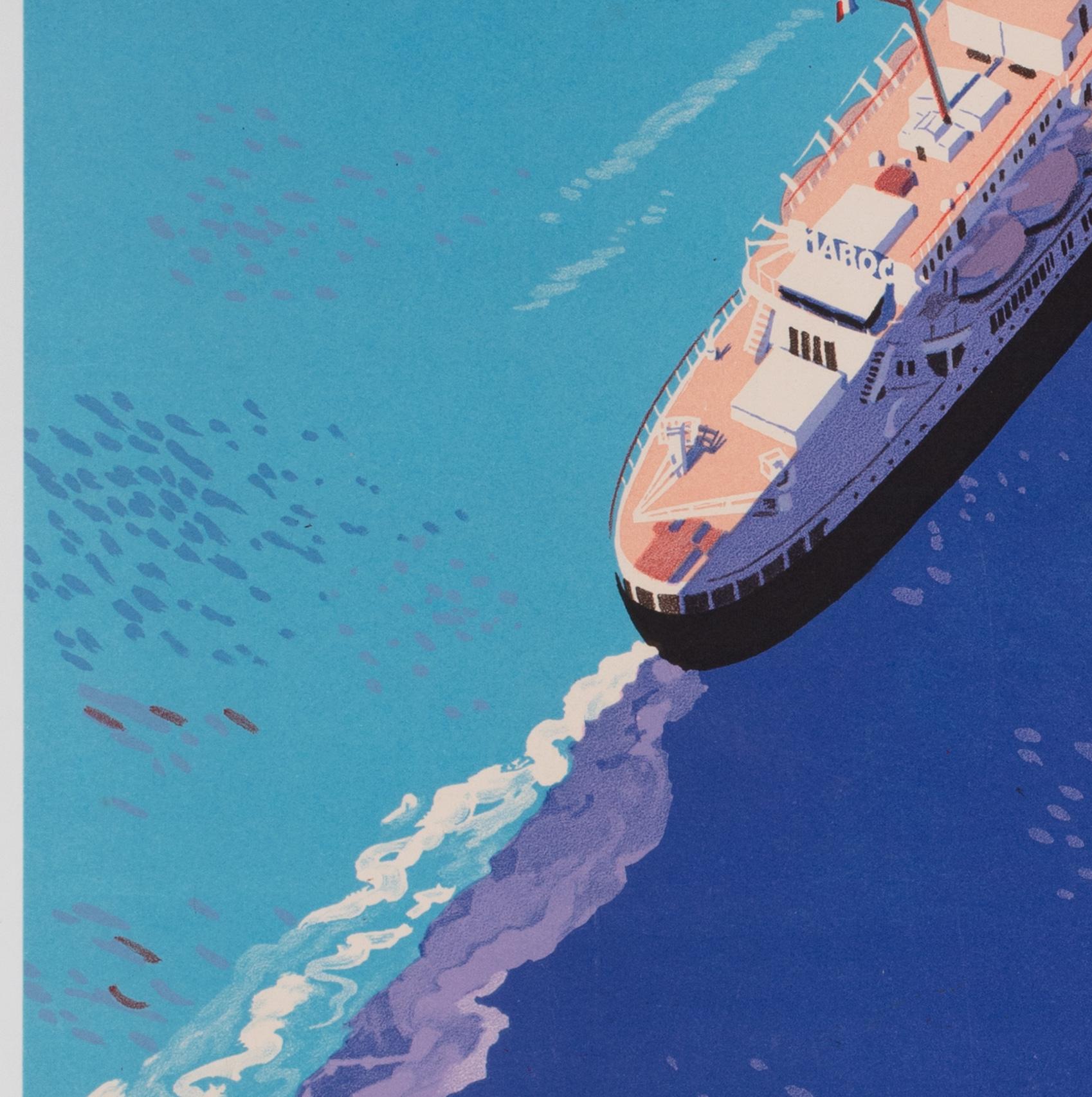 XX secolo Poster di viaggio Bordeaux Casablanca 1951 Cie Gle Transatlantique, Edouard Collin in vendita