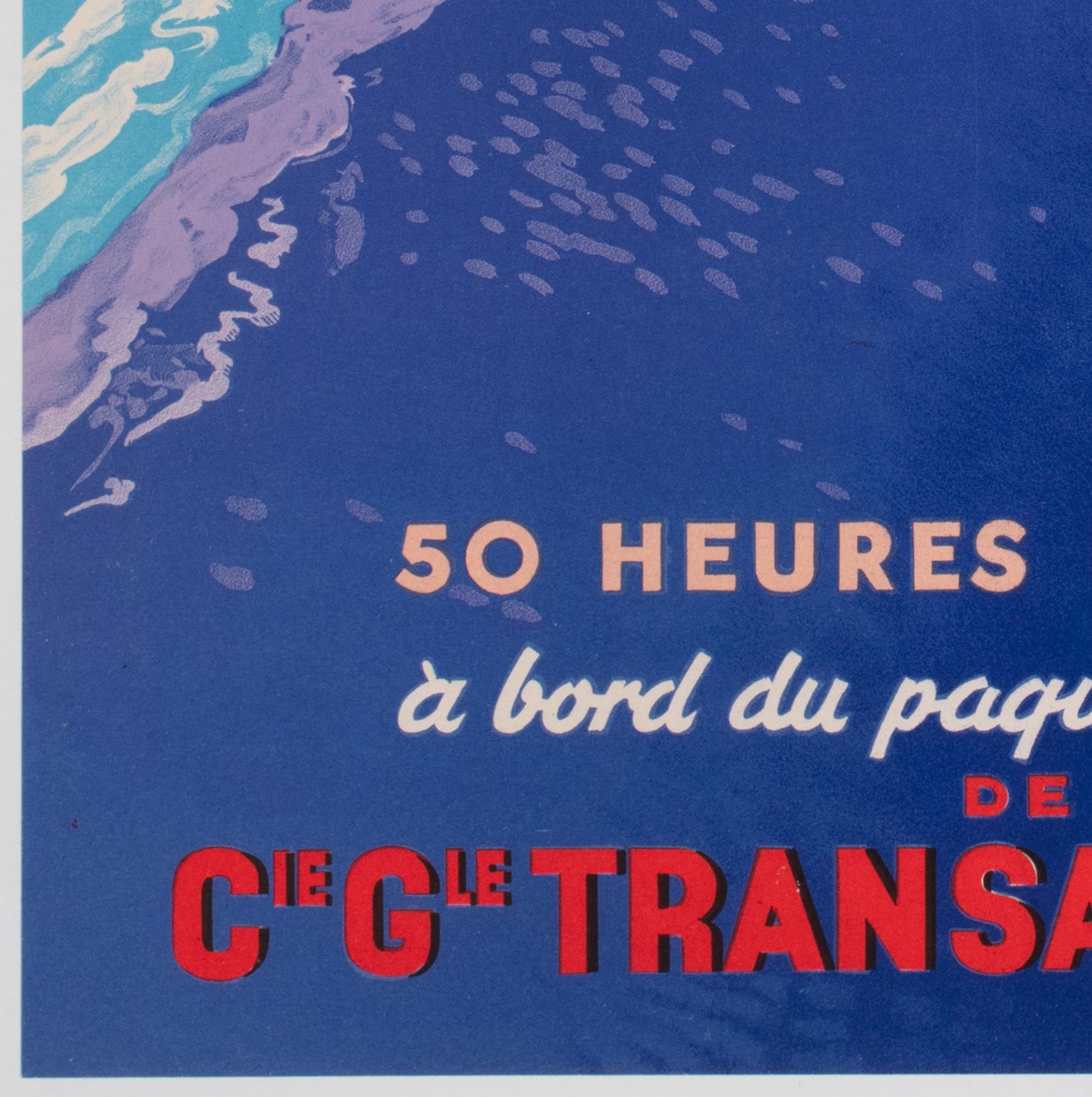 Poster di viaggio Bordeaux Casablanca 1951 Cie Gle Transatlantique, Edouard Collin in vendita 1