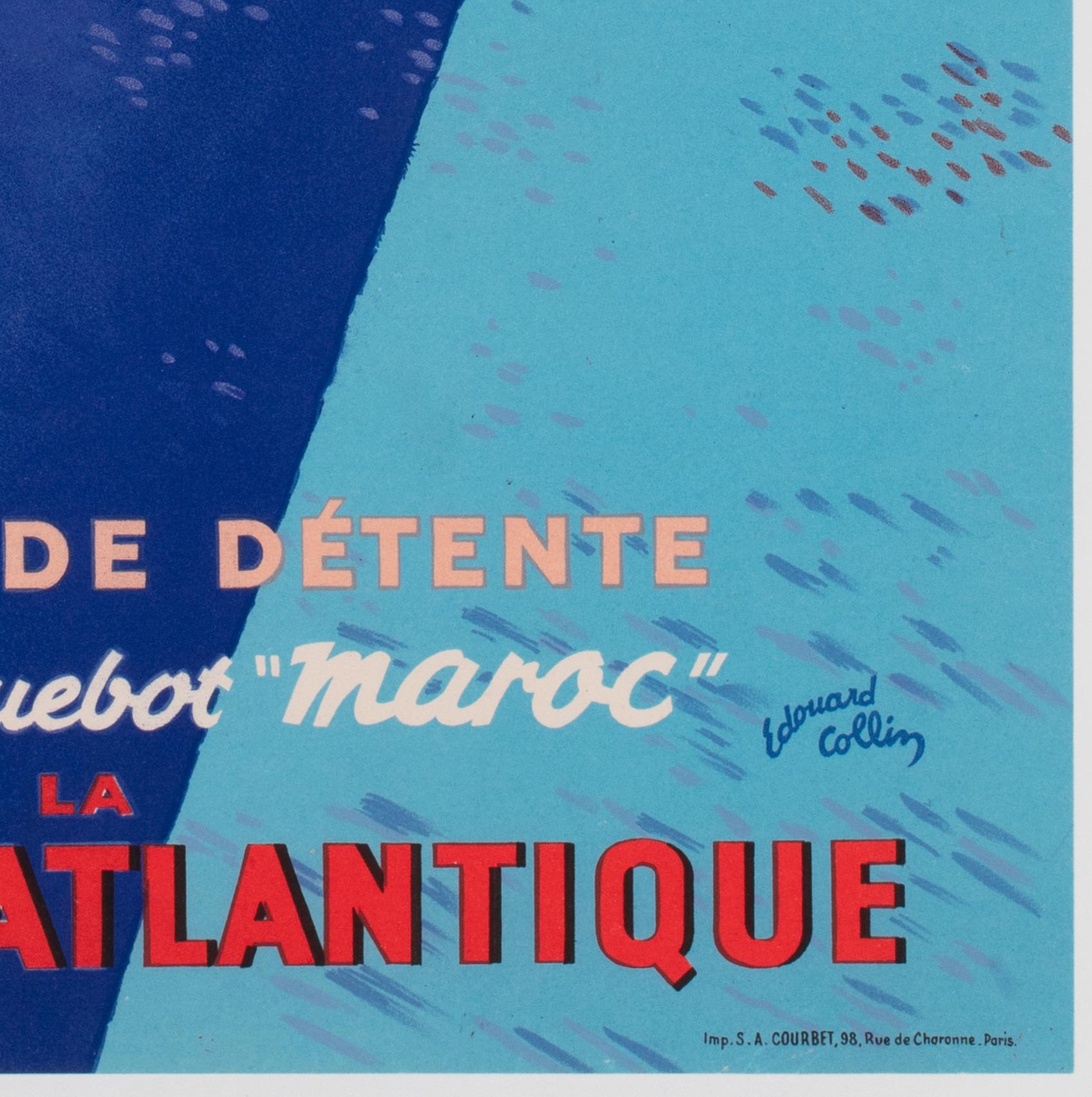 Poster di viaggio Bordeaux Casablanca 1951 Cie Gle Transatlantique, Edouard Collin in vendita 2