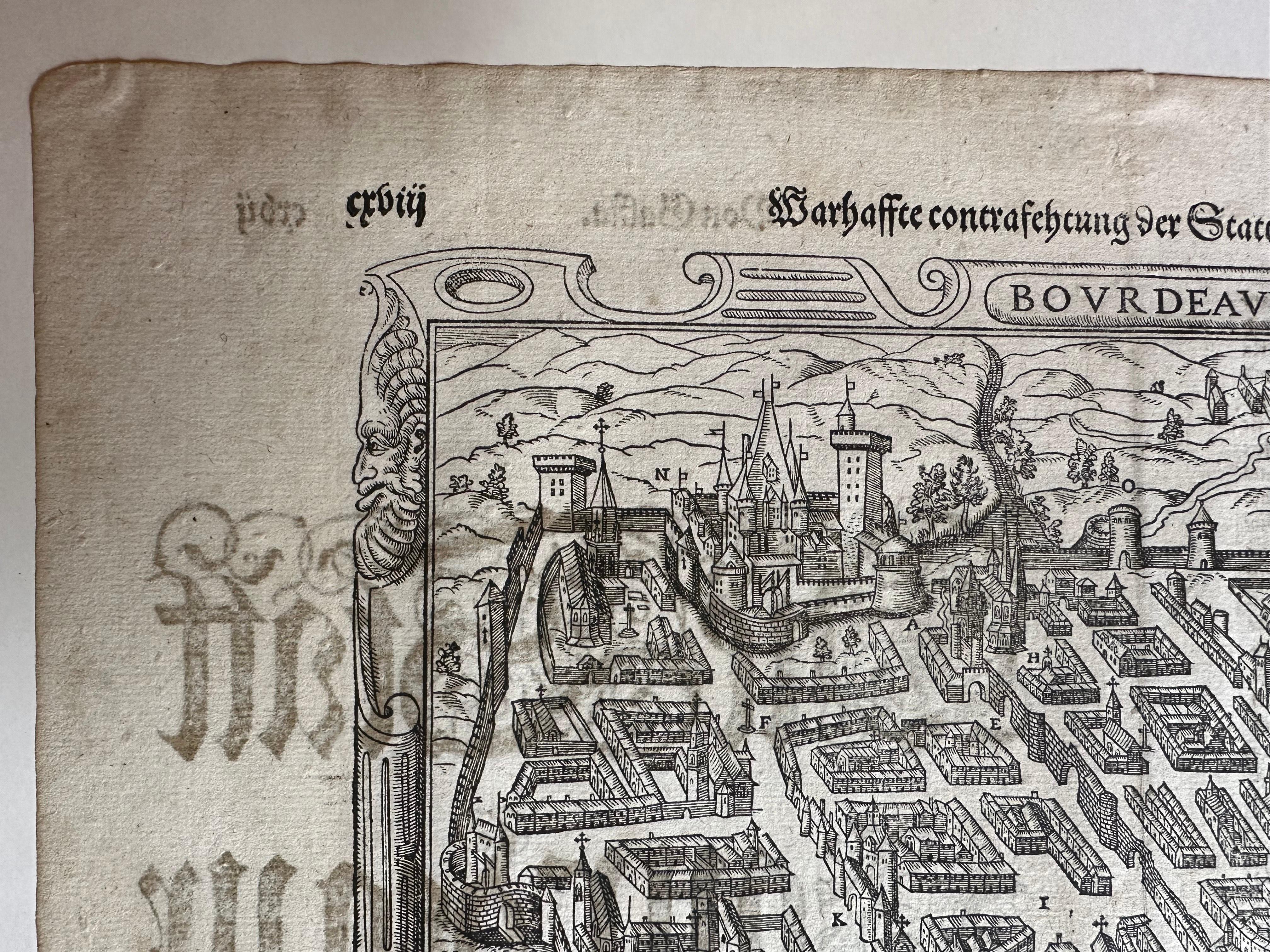 Inciso Veduta della città di Bordeaux - xilografia originale di Braun & Hogenberg, 1575 ca. in vendita
