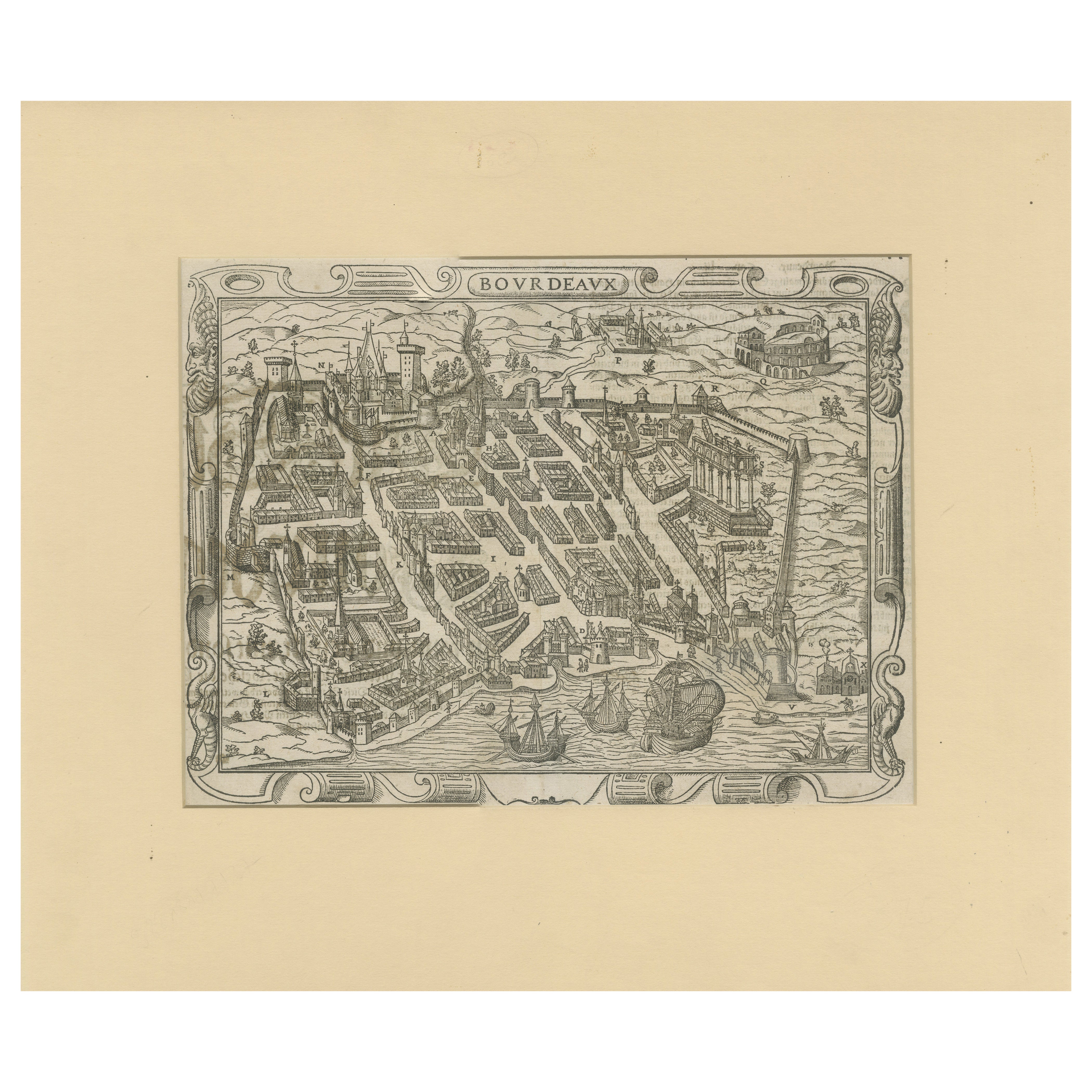 Veduta della città di Bordeaux - xilografia originale di Braun & Hogenberg, 1575 ca. in vendita