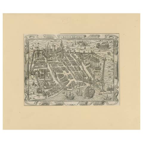 Bordeaux City View – Braun & Hogenberg Original Woodcut, ca. 1575