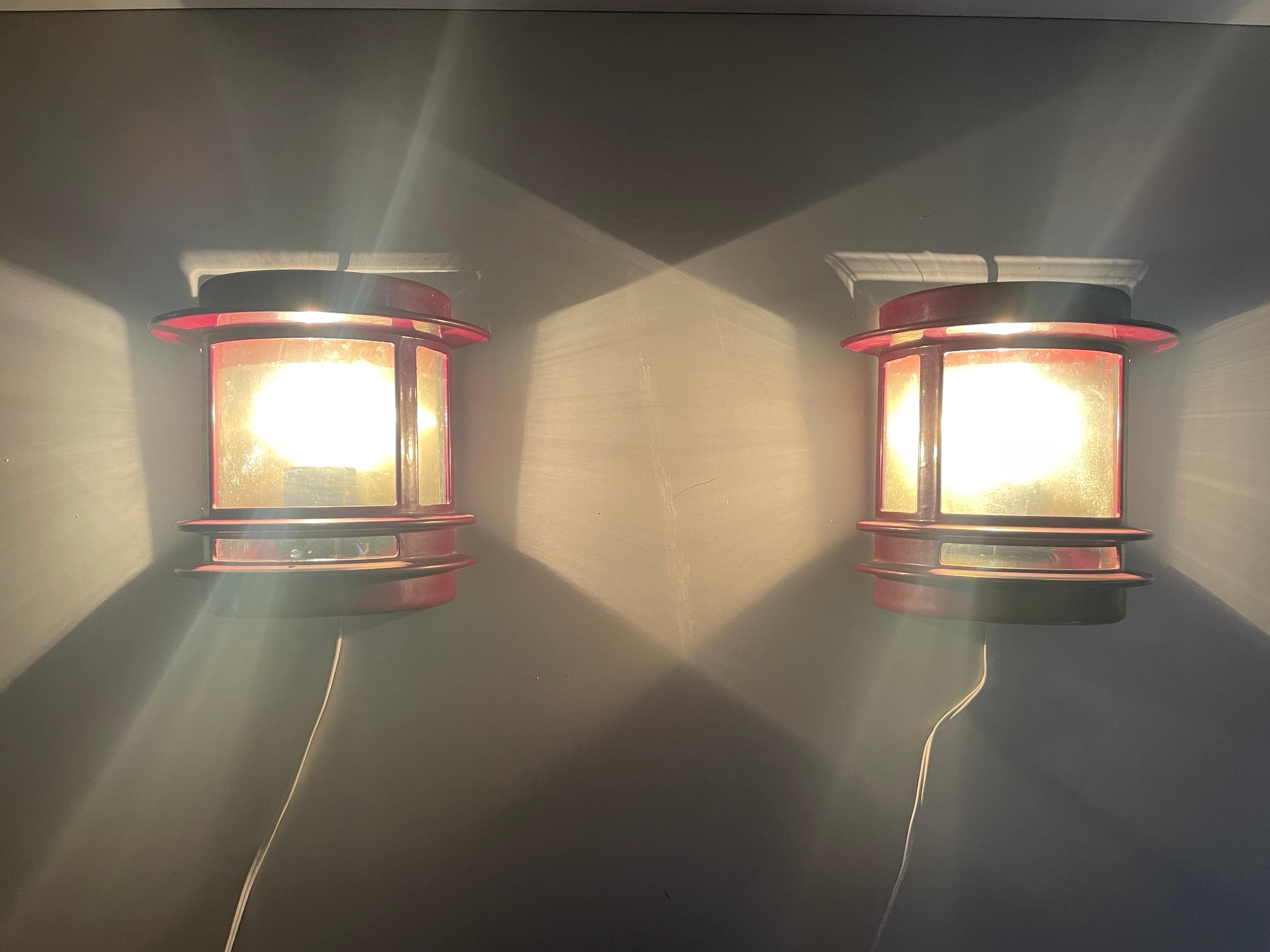 Bordeaux Colour Metal Pair of Outdoor Sconces, 1970s, Germany For Sale 7