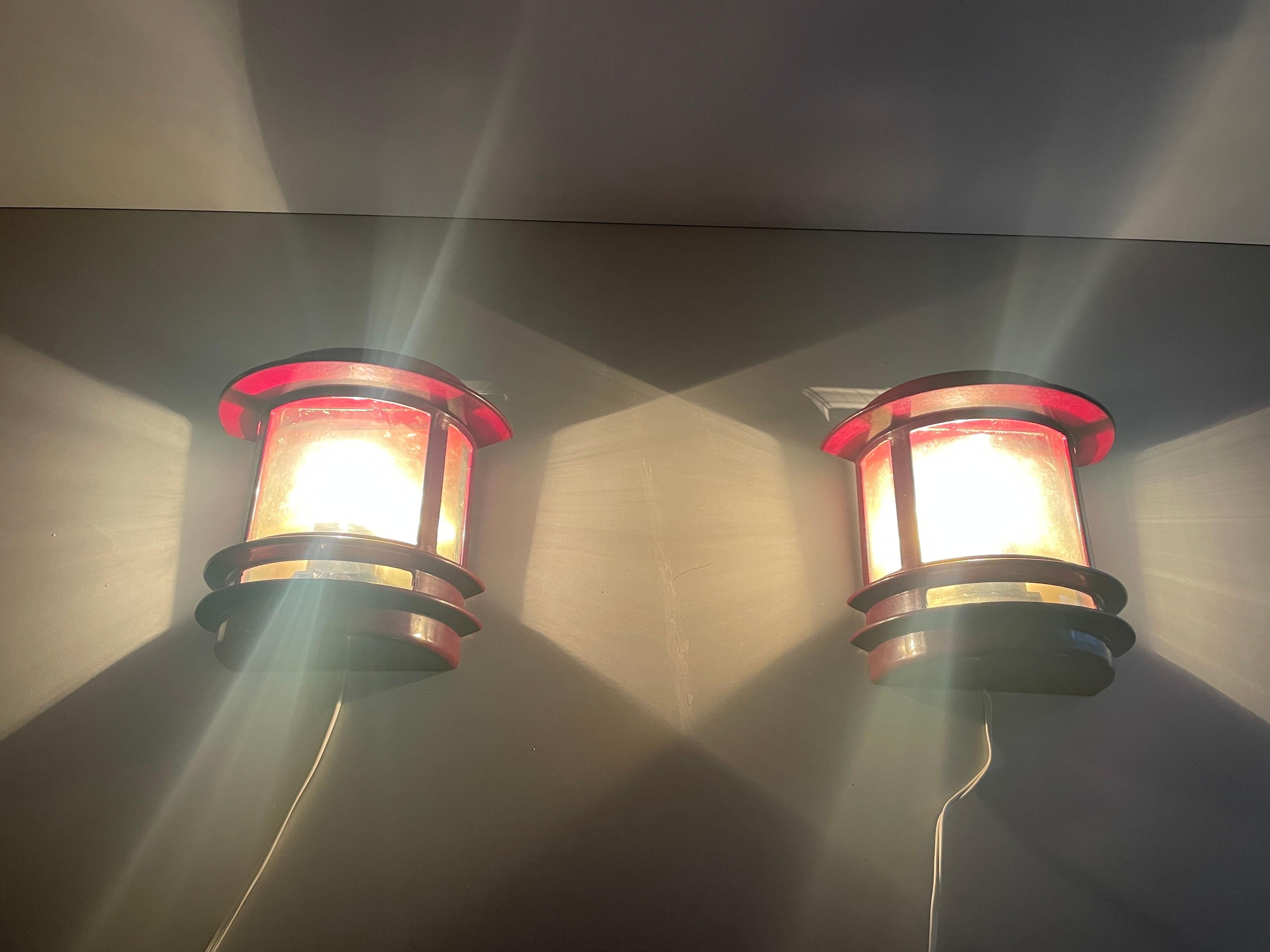 Bordeaux Colour Metal Pair of Outdoor Sconces, 1970s, Germany For Sale 8